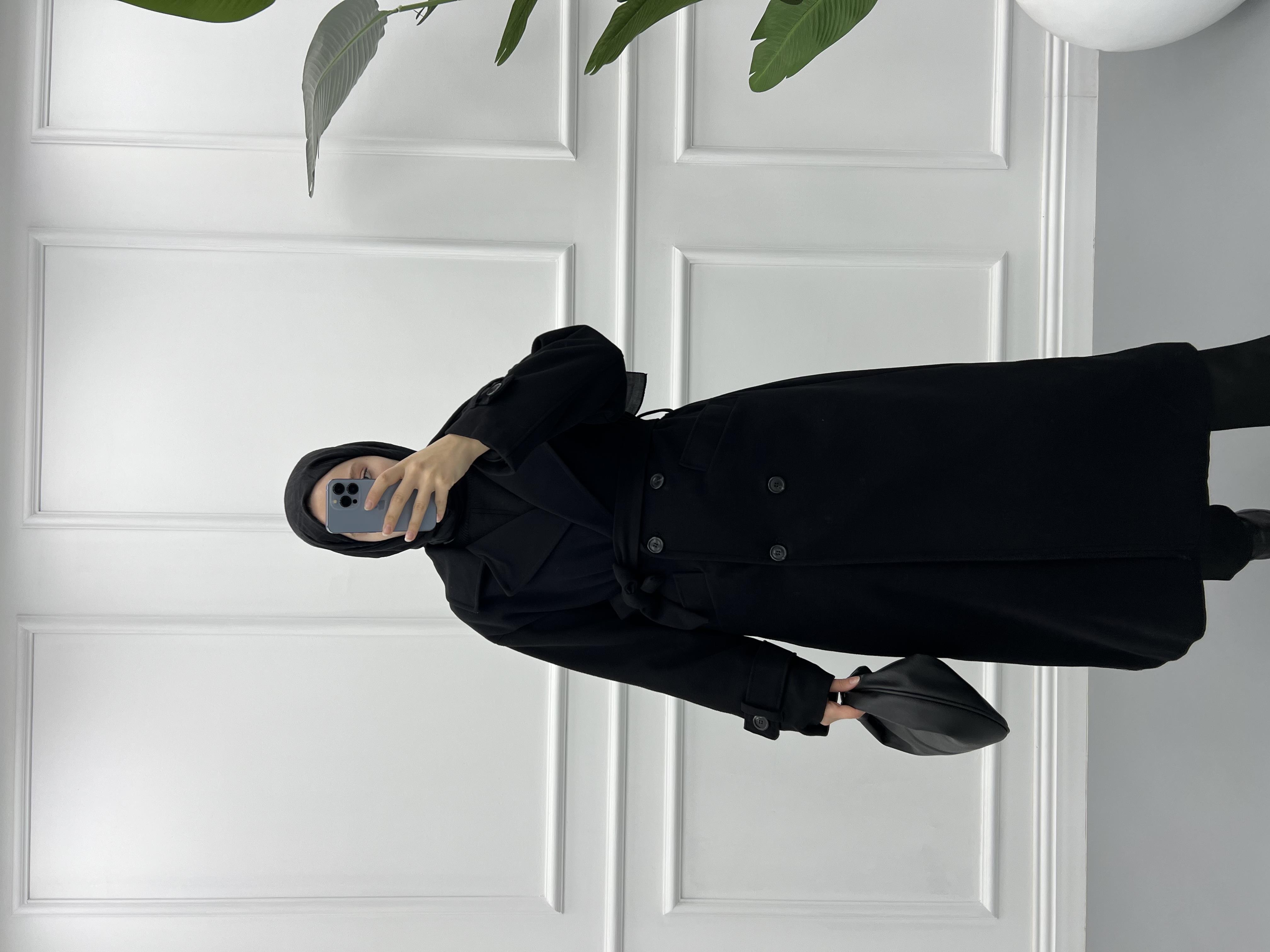 Premium Manşetli Kaşe Kaban Siyah
