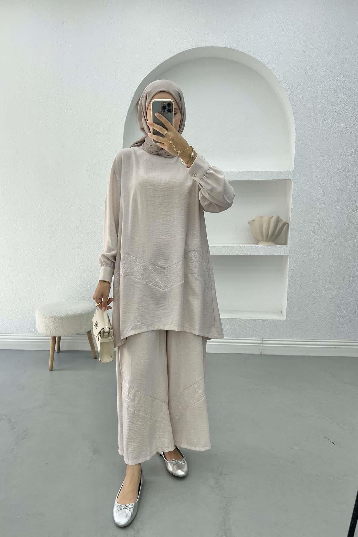 Pul Detaylı Tunik Takım Taş