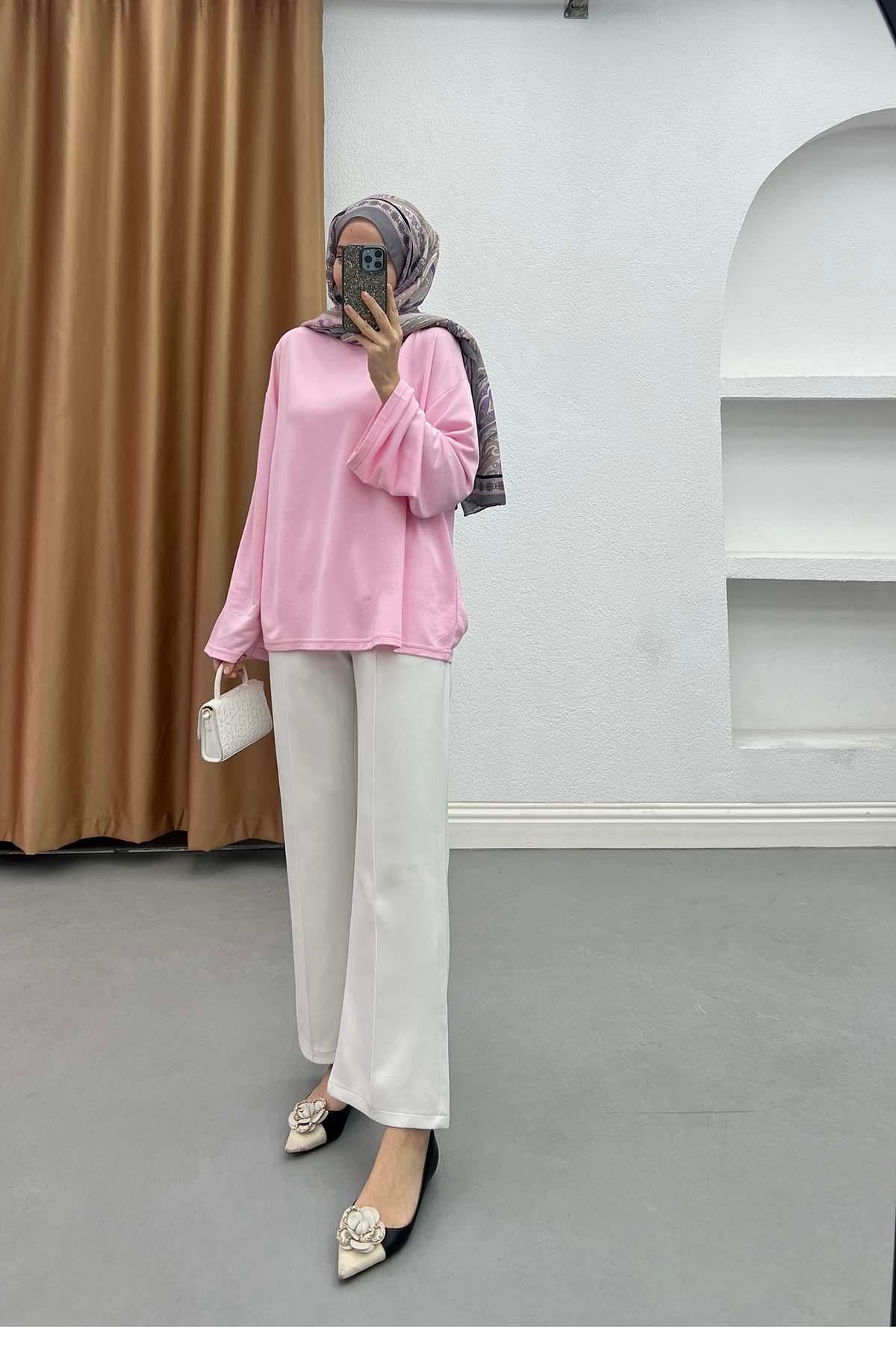 Rahat Kesim İki İplik Bluz Pembe