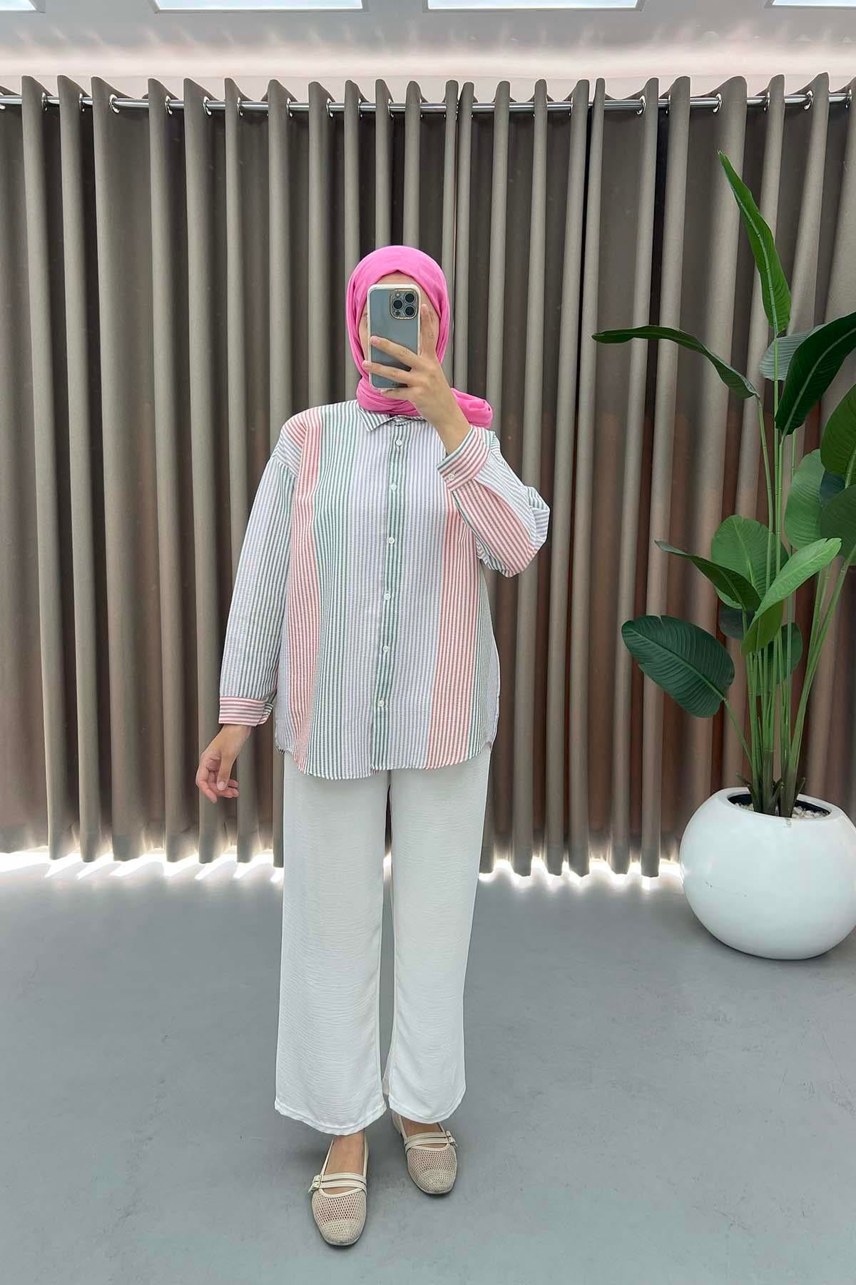 Renkli Çizgili Gömlek Lila