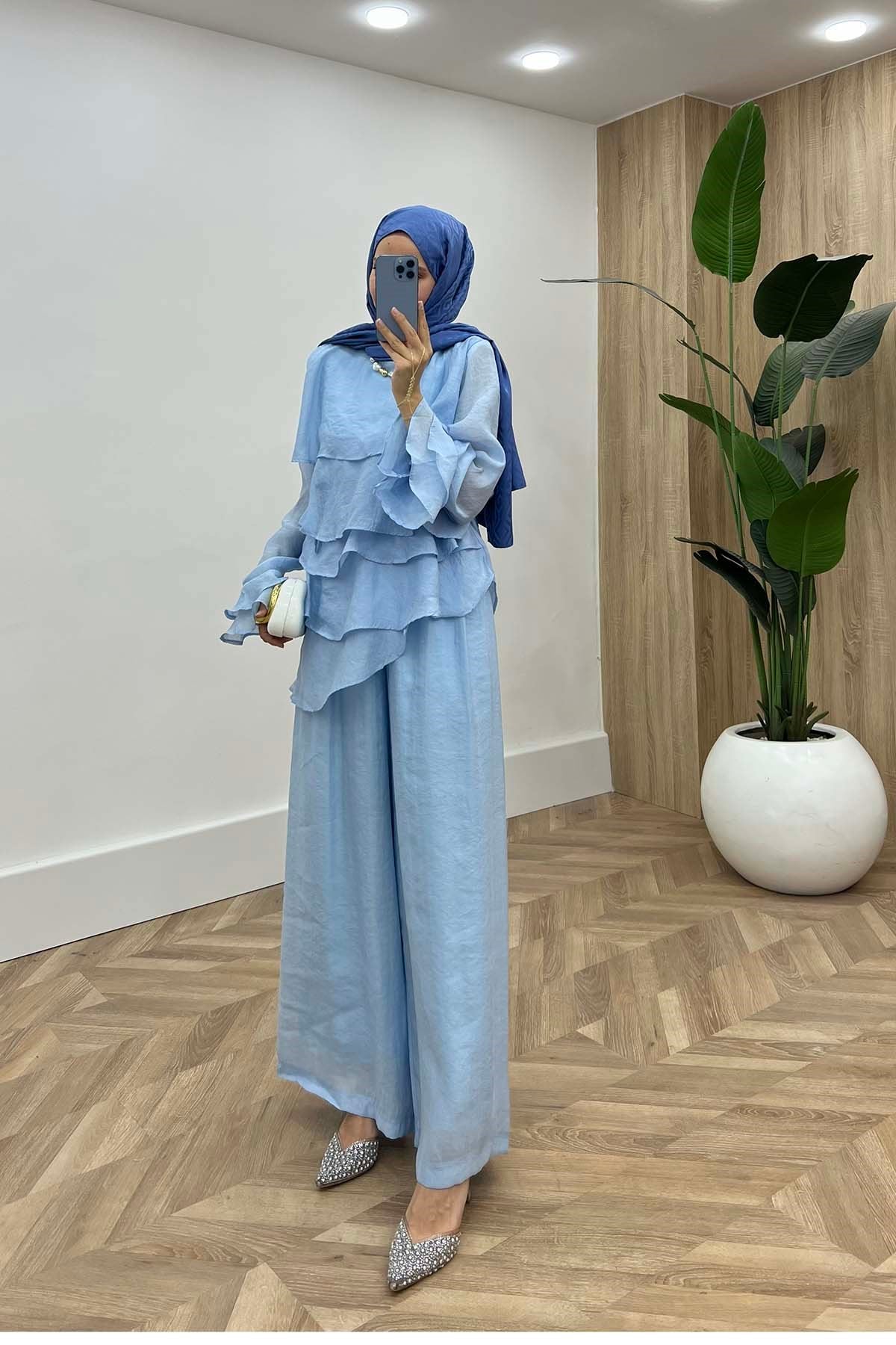 Romantik Volanlı Takım Bebe Mavi