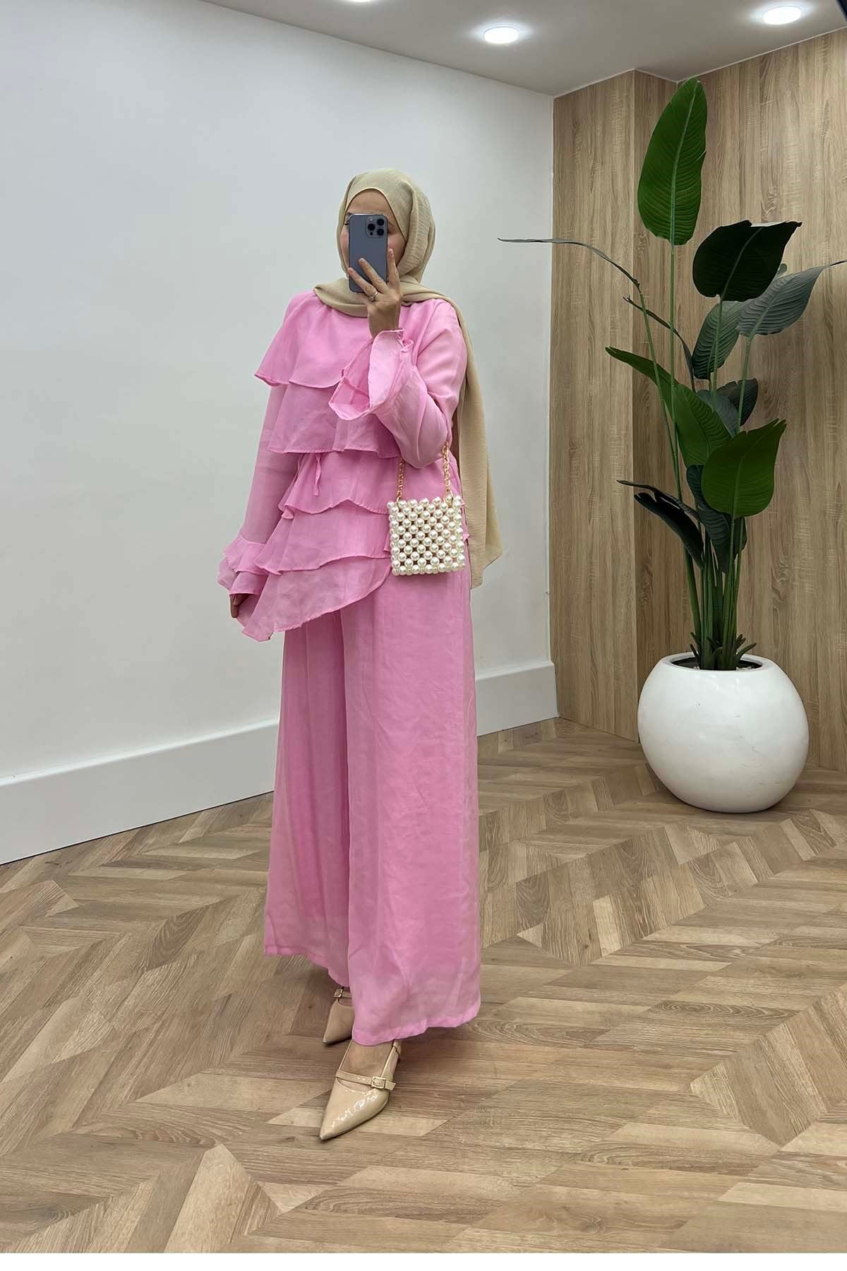 Romantik Volanlı Takım Pembe
