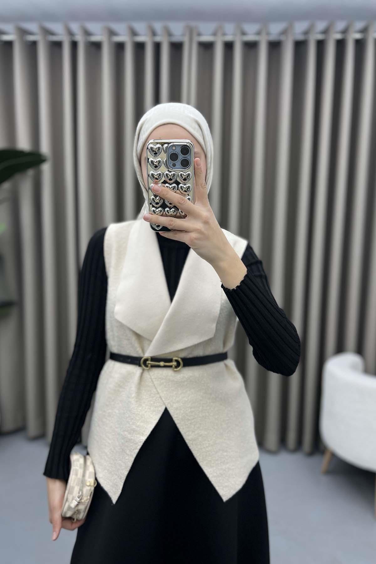 Şal Yaka Buklet Yelek Taş