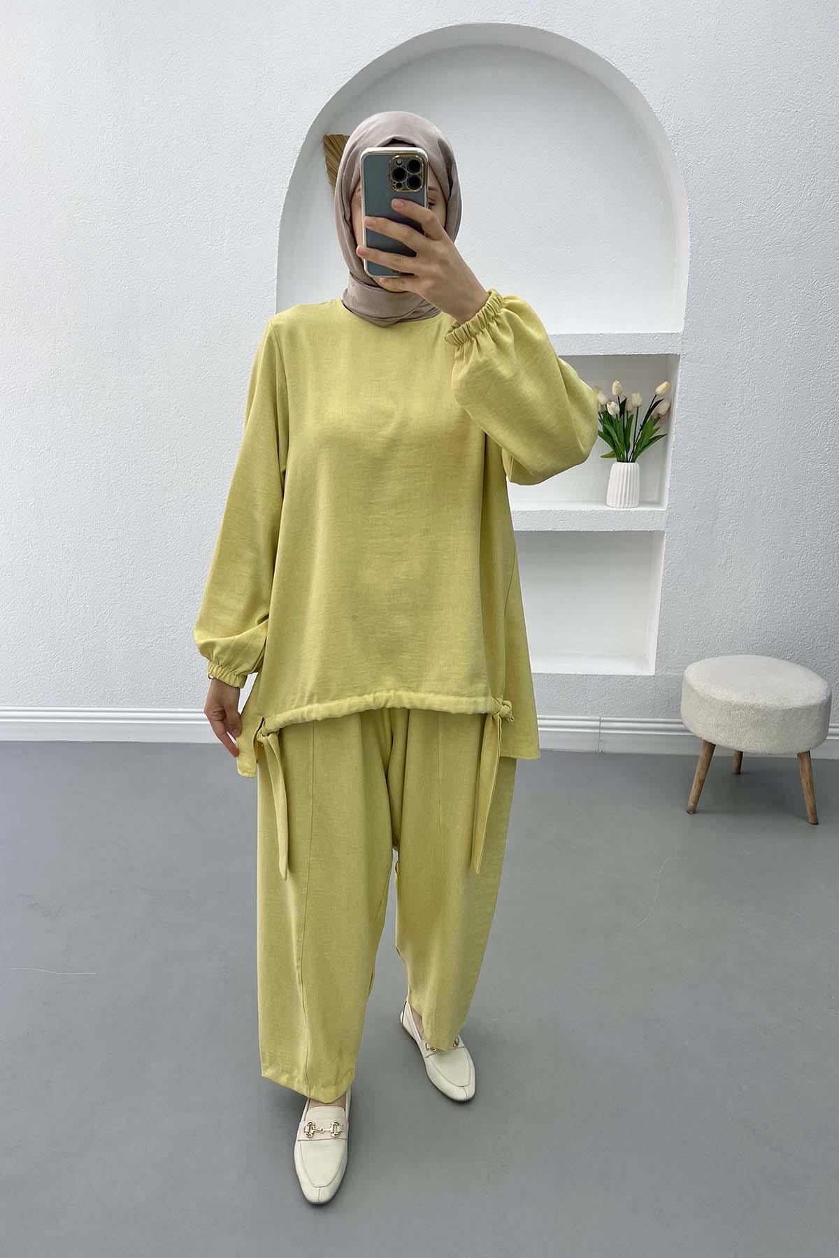 Şalvar Model Büzgülü Takım Sarı