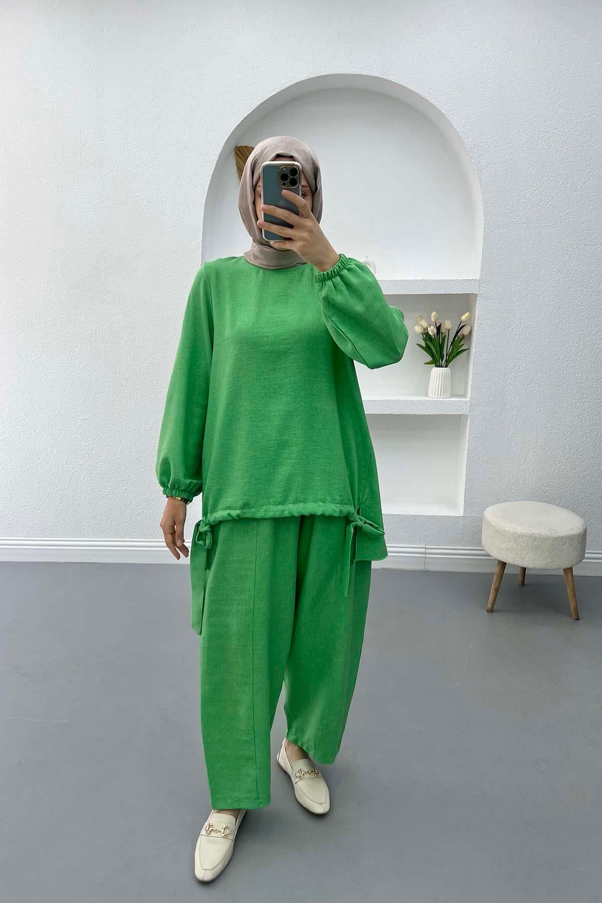 Şalvar Model Büzgülü Takım Yeşil