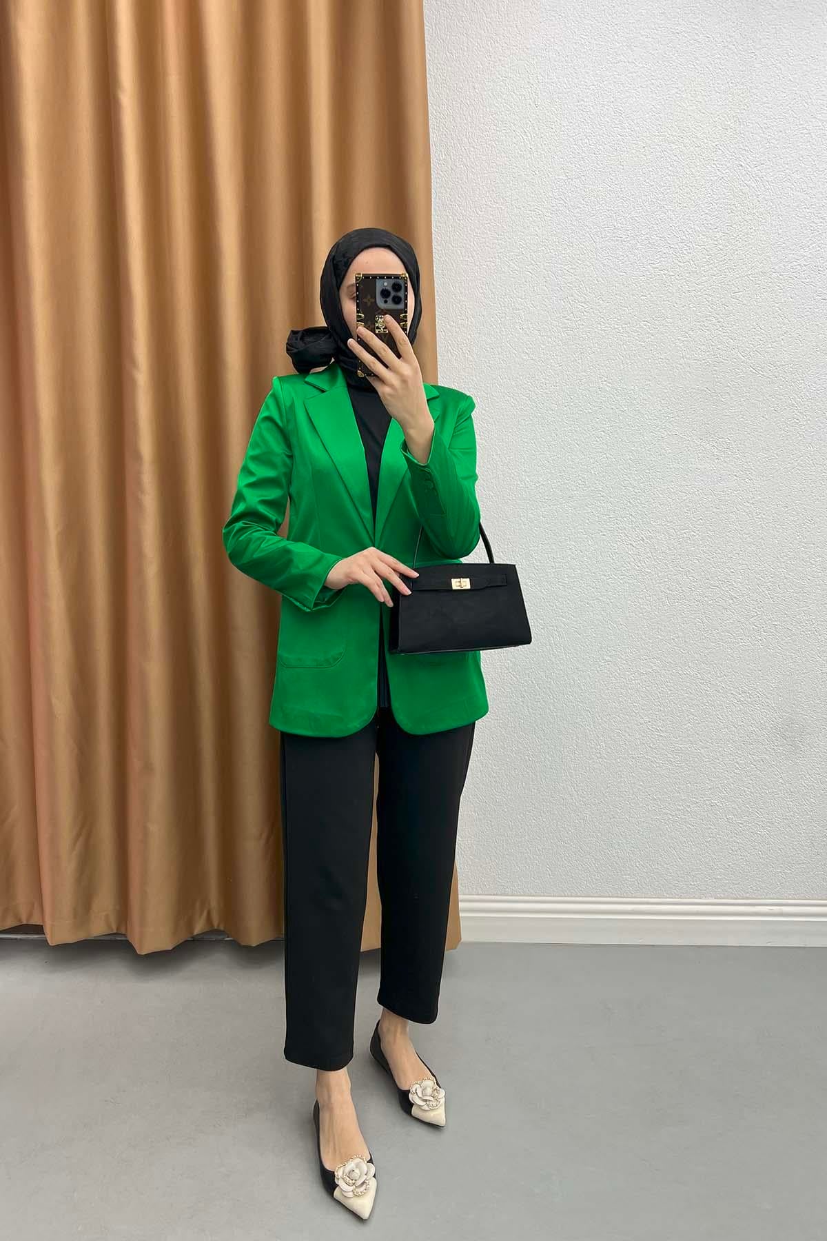 Saten Blazer Ceket Benetton Yeşil