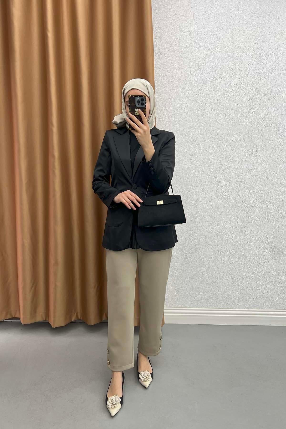 Saten Blazer Ceket Siyah