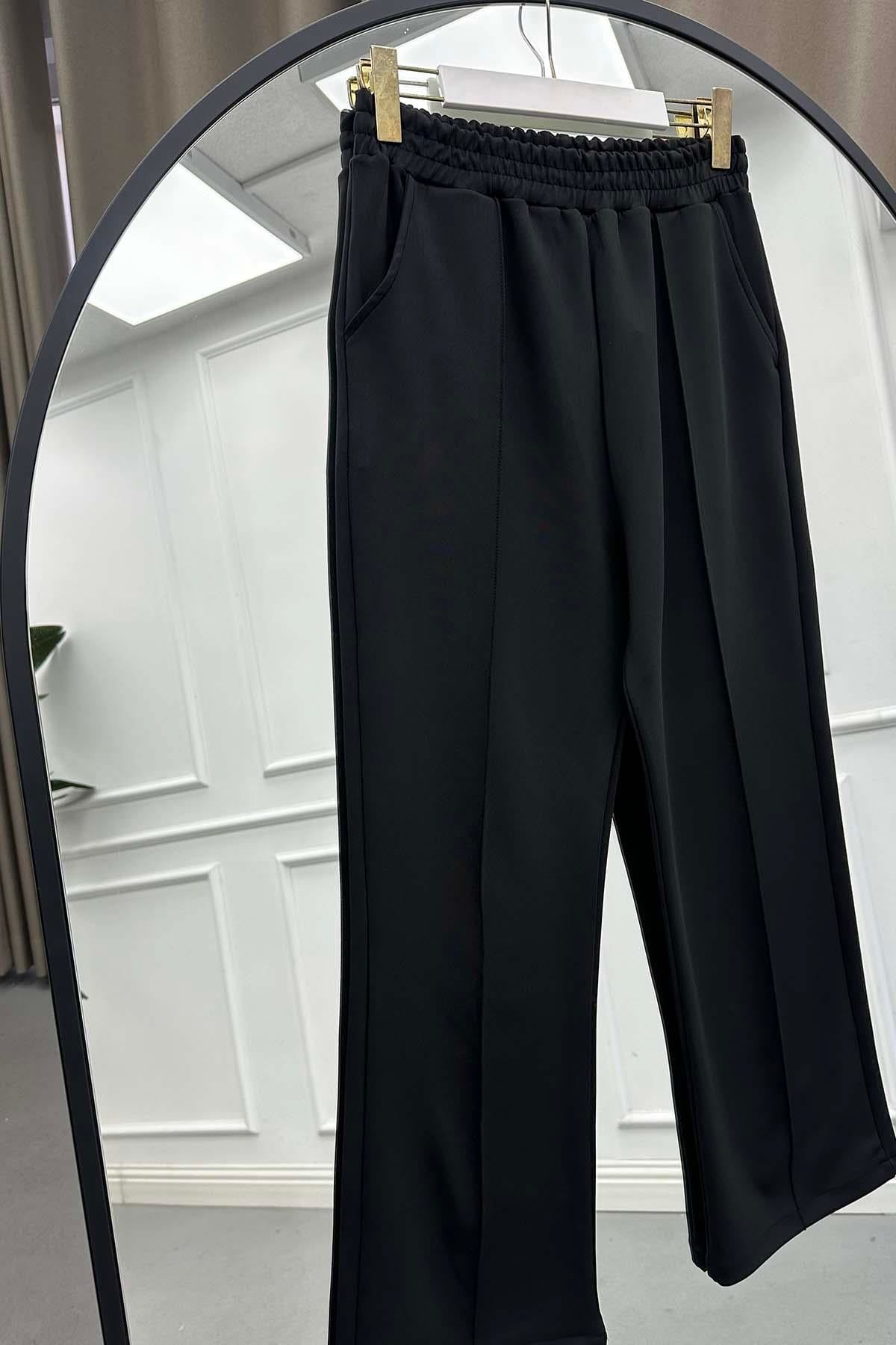 Scuba Çımalı Beli Lastikli Pantolon Siyah