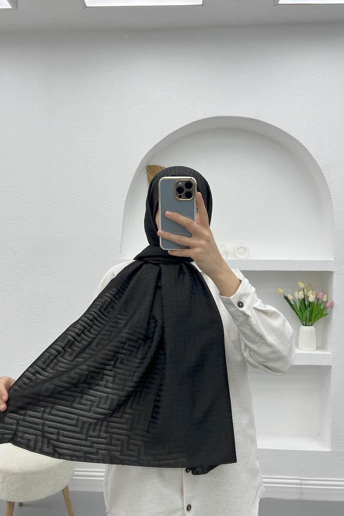 Şerit Desenli Şal Siyah