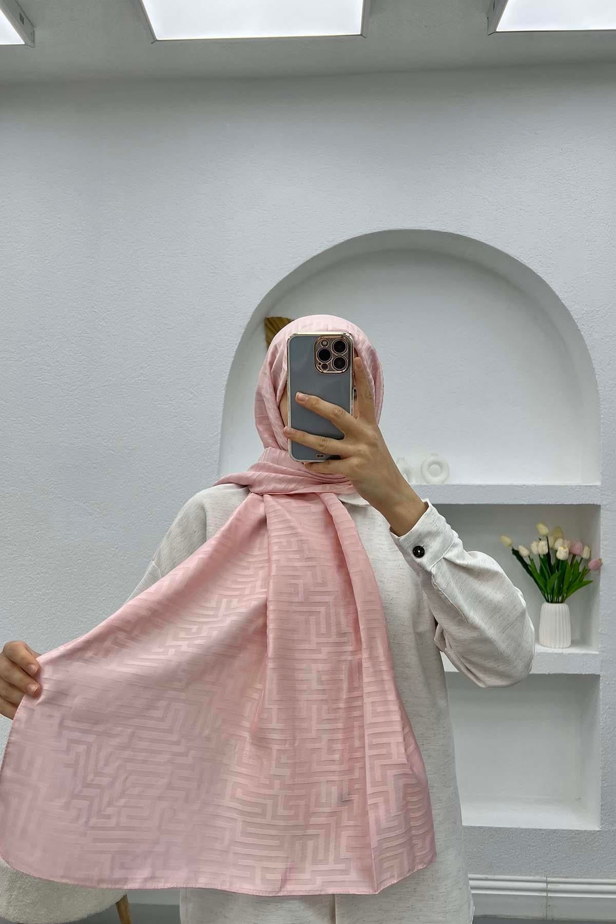Şerit Desenli Şal Toz Pembe