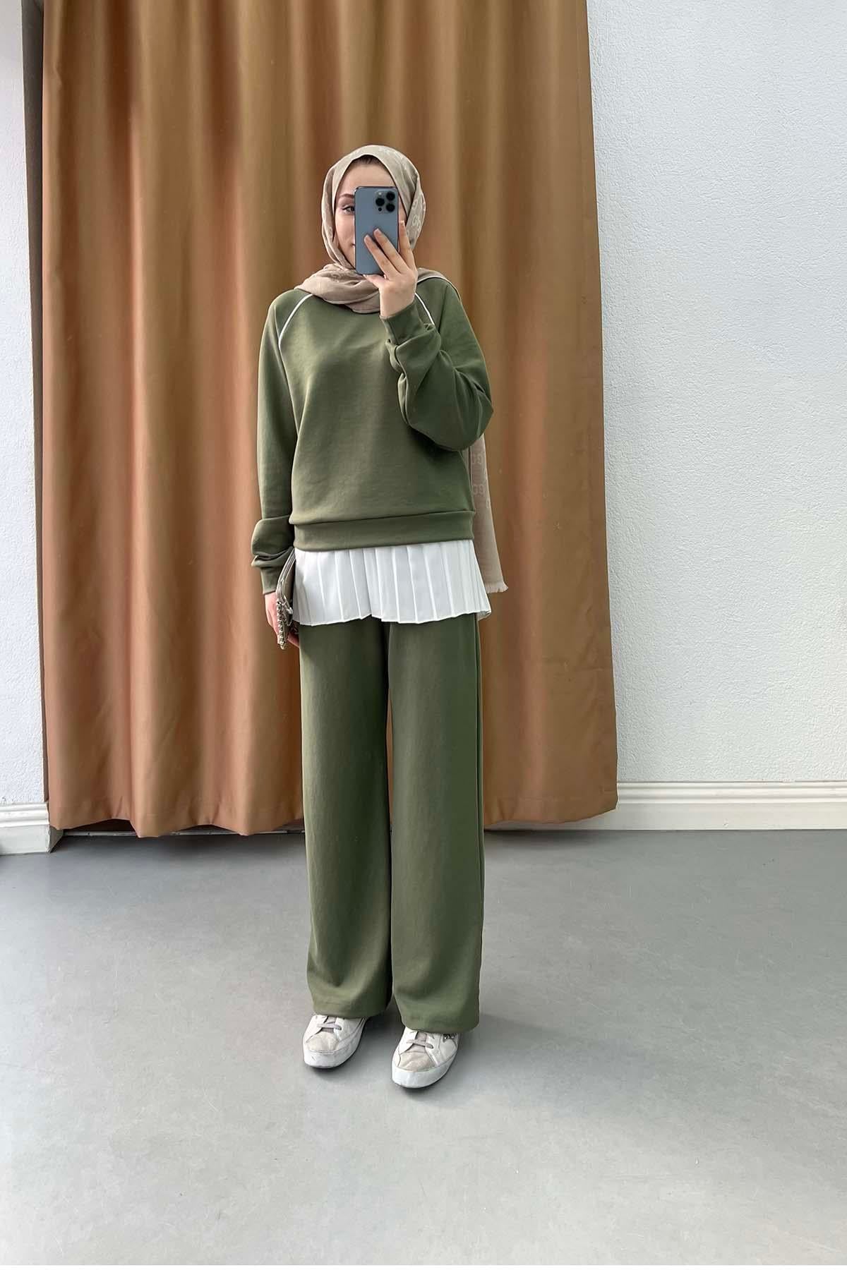 Şerit Detaylı Basic Oysh Takım Yeşil