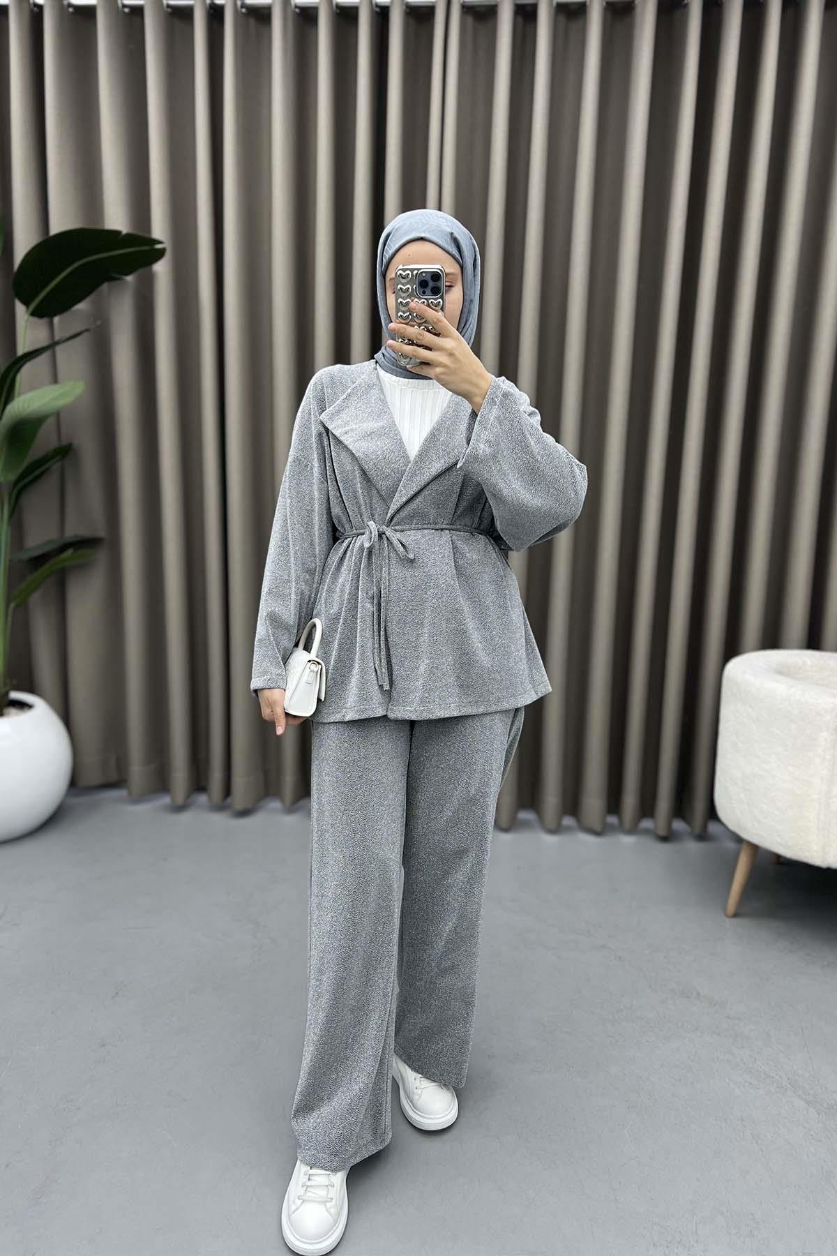 Simli Kimono Takım Gümüş