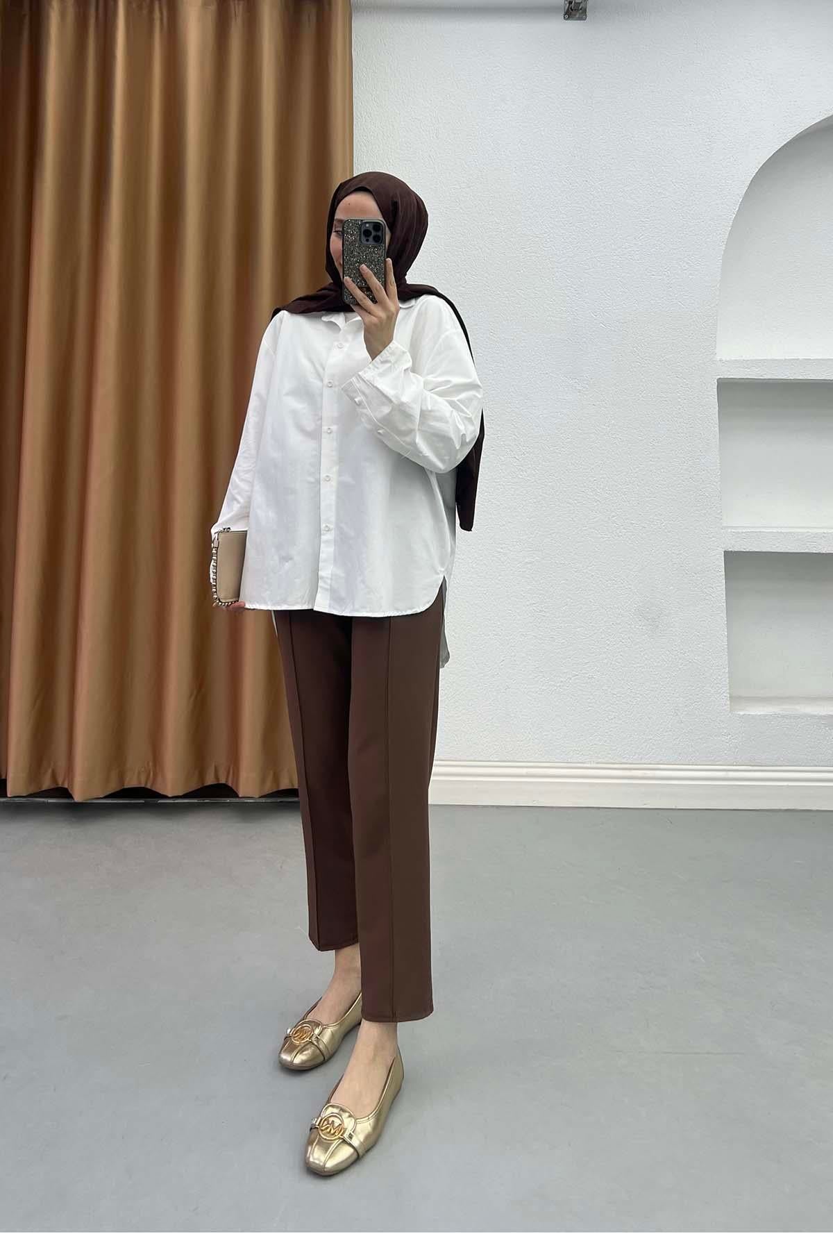 Sırtı Yırtmaç Detaylı Oversize Gömlek Beyaz
