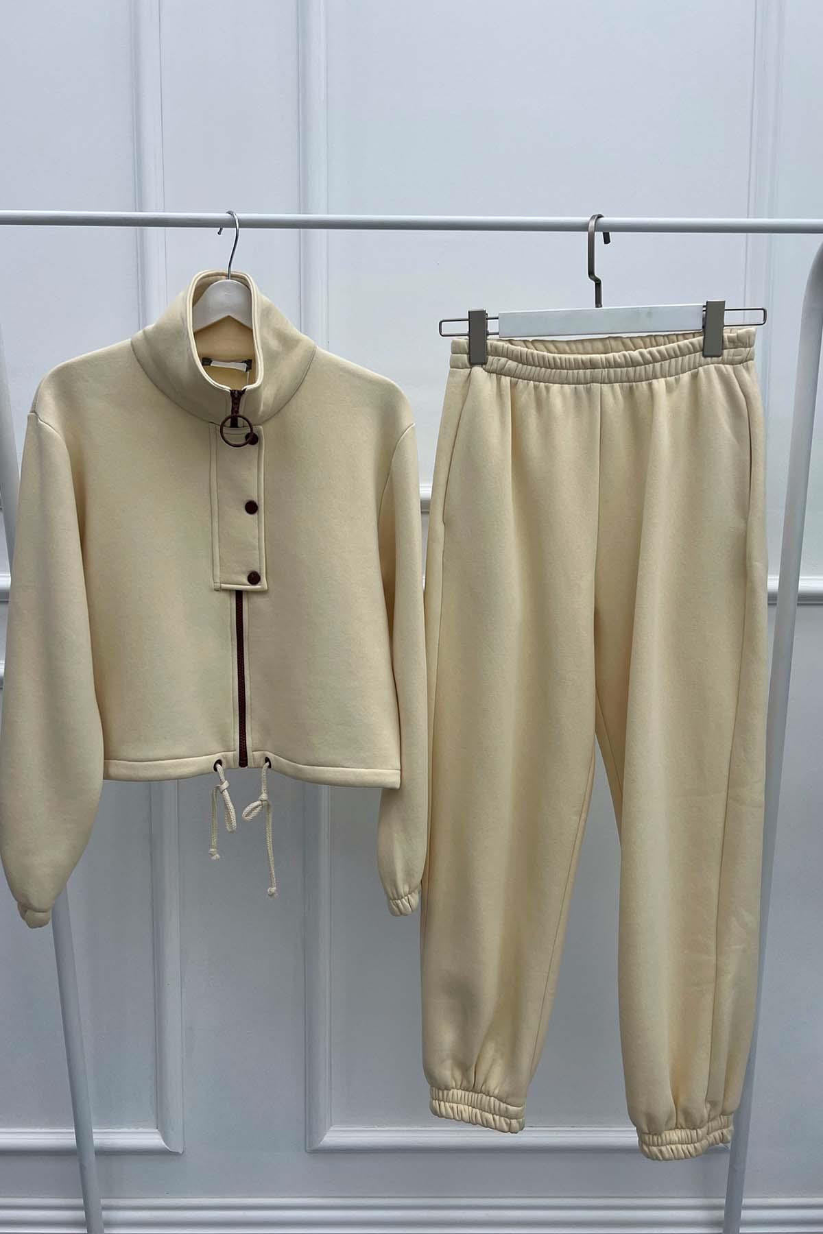 Soul Crop Sweat Takım Bej