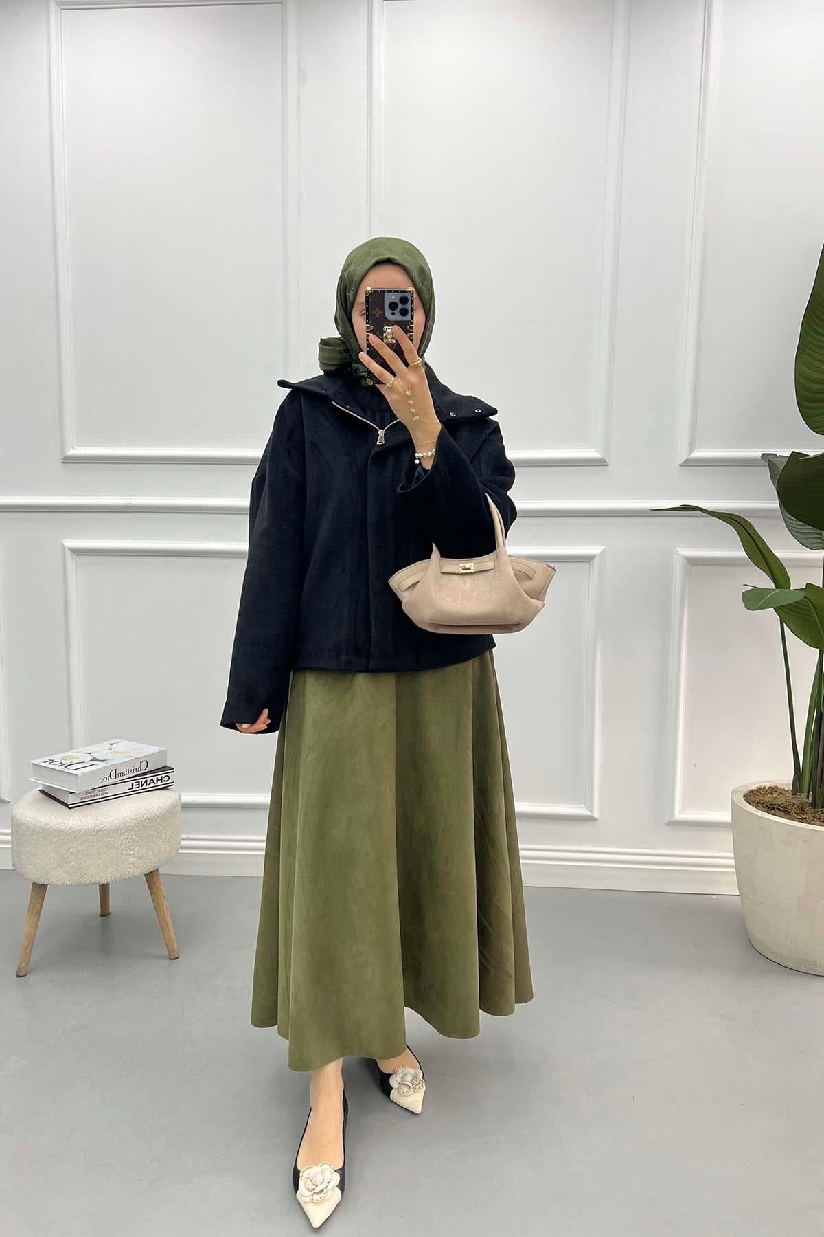 Süet Kloş Etek Haki