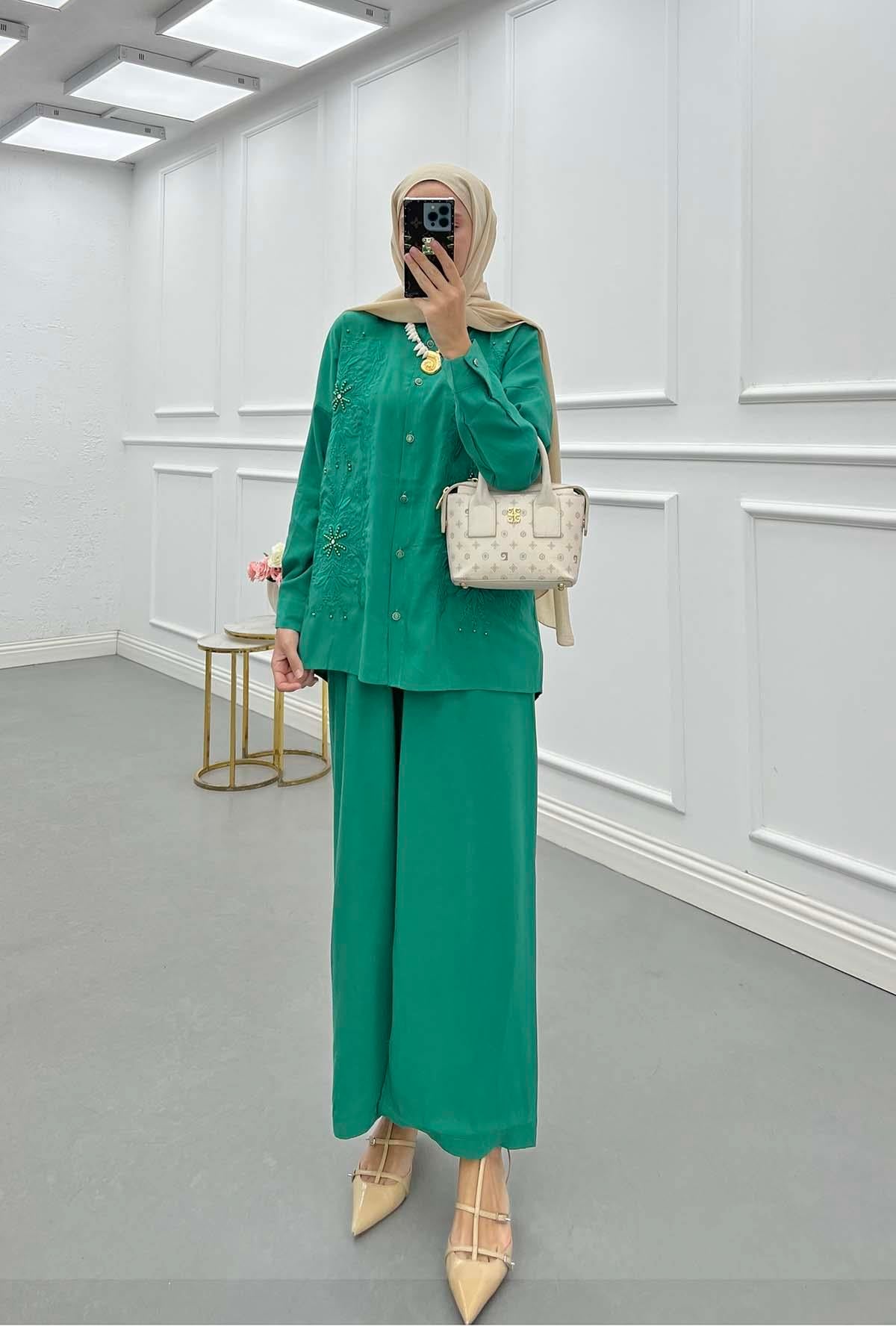 Taş İşlemeli İkili Takım Yeşil