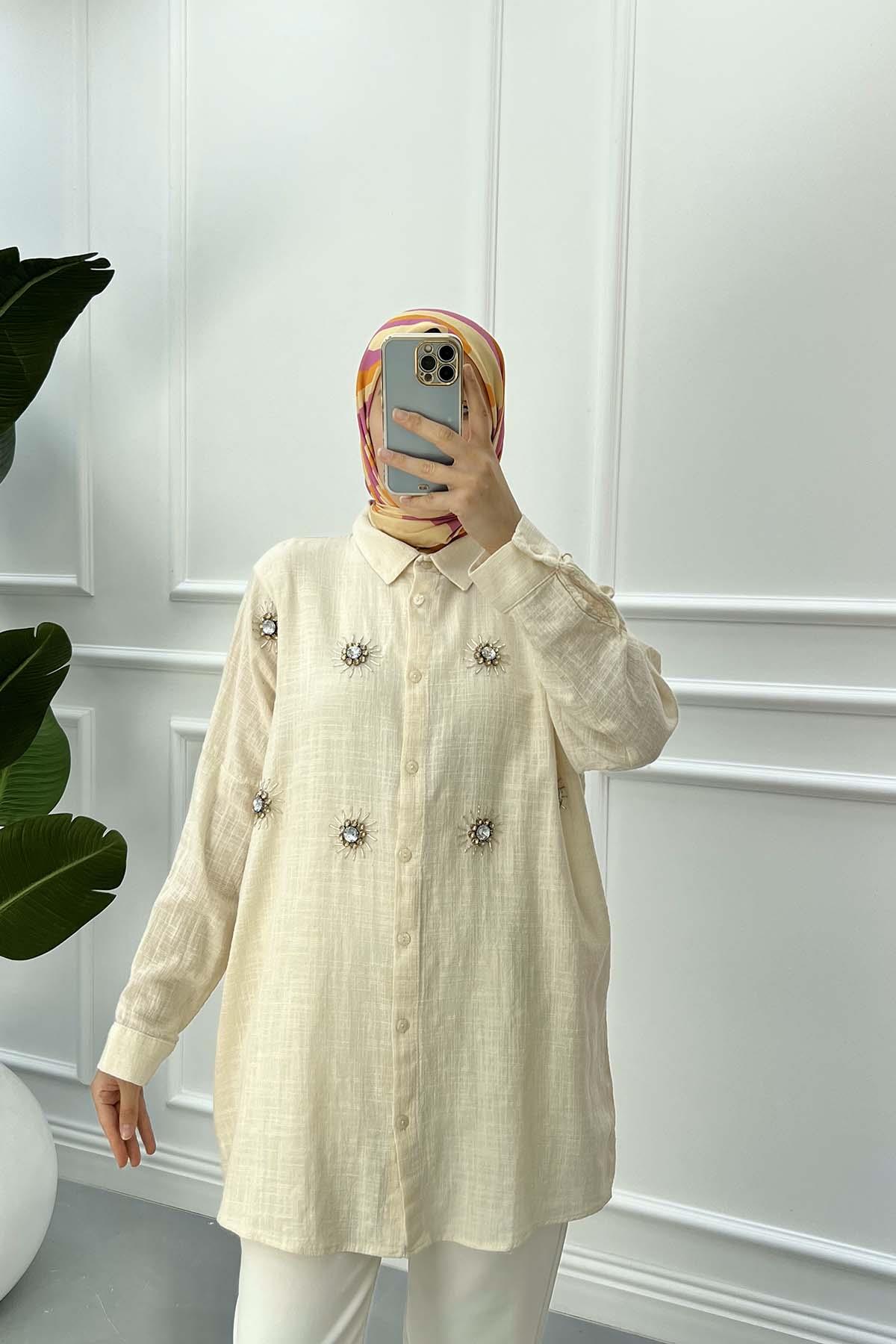 Taş İşlemeli Ovesize Gömlek Taş