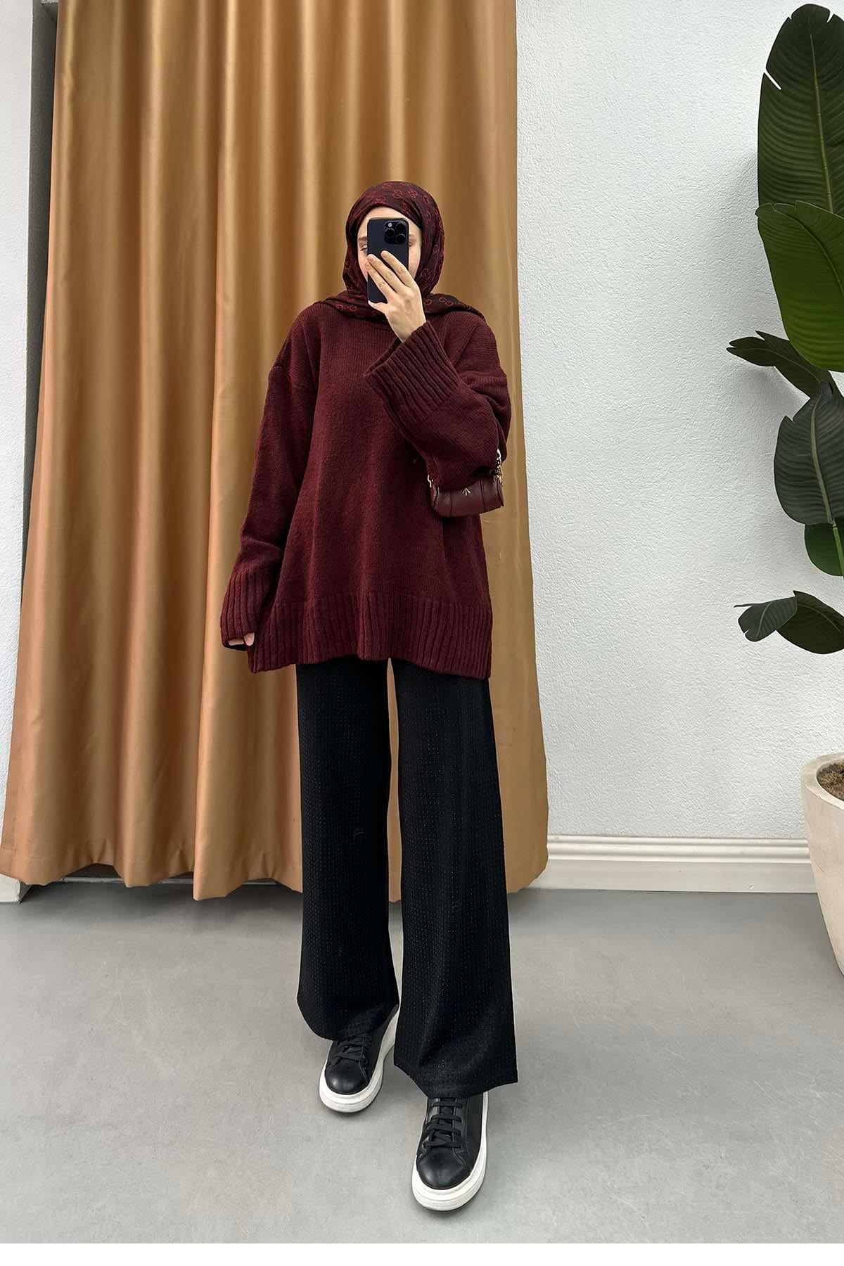Taş Ve Sim Detaylı Triko Pantalon Siyah