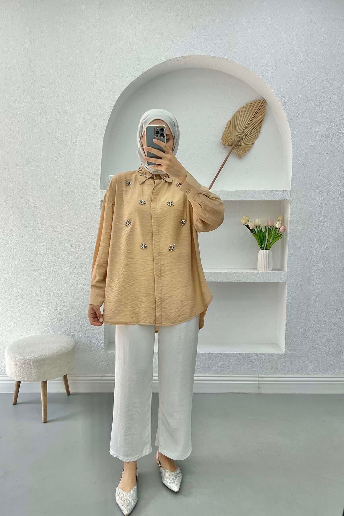 Taşlı Gömlek Camel