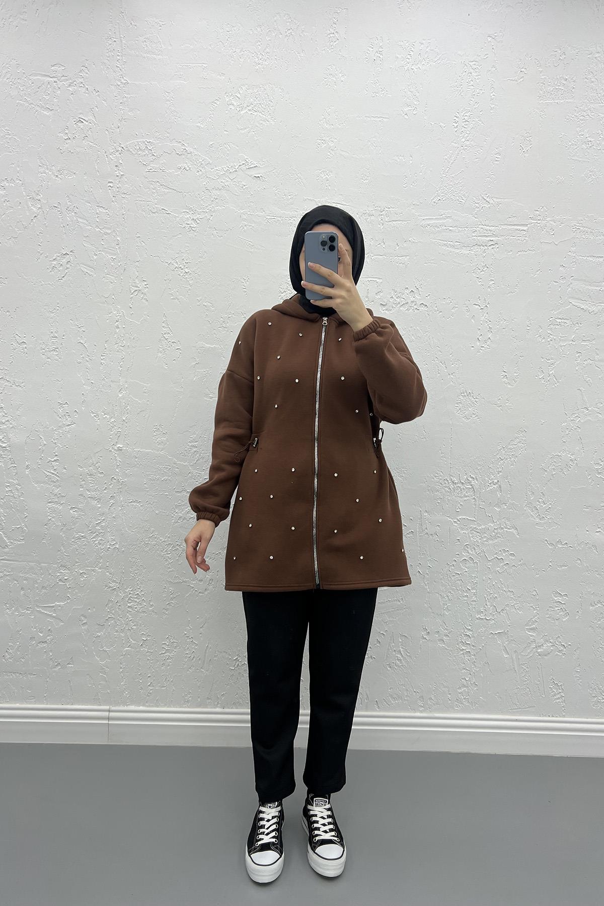 Taşlı Hırka Kahve