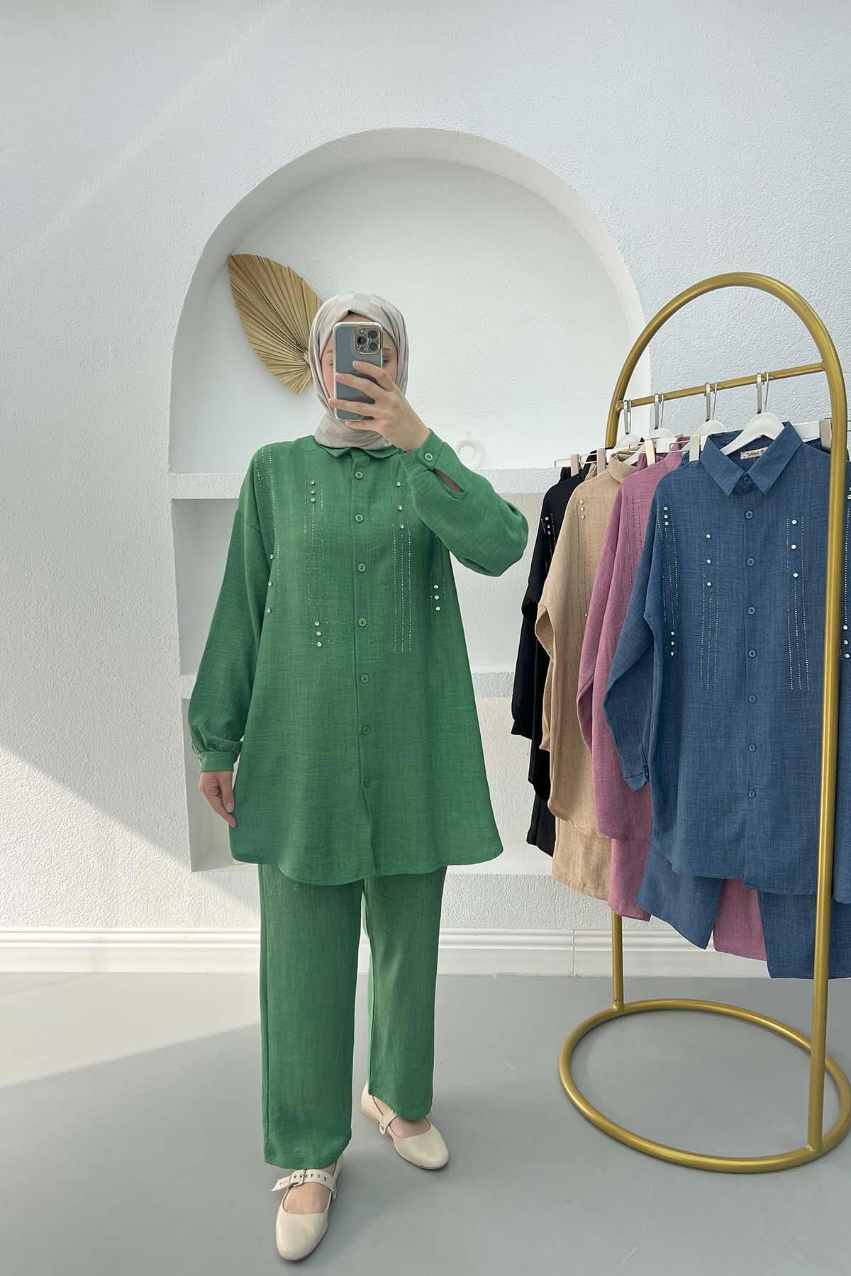 Taşlı Tunik Takım Yeşil