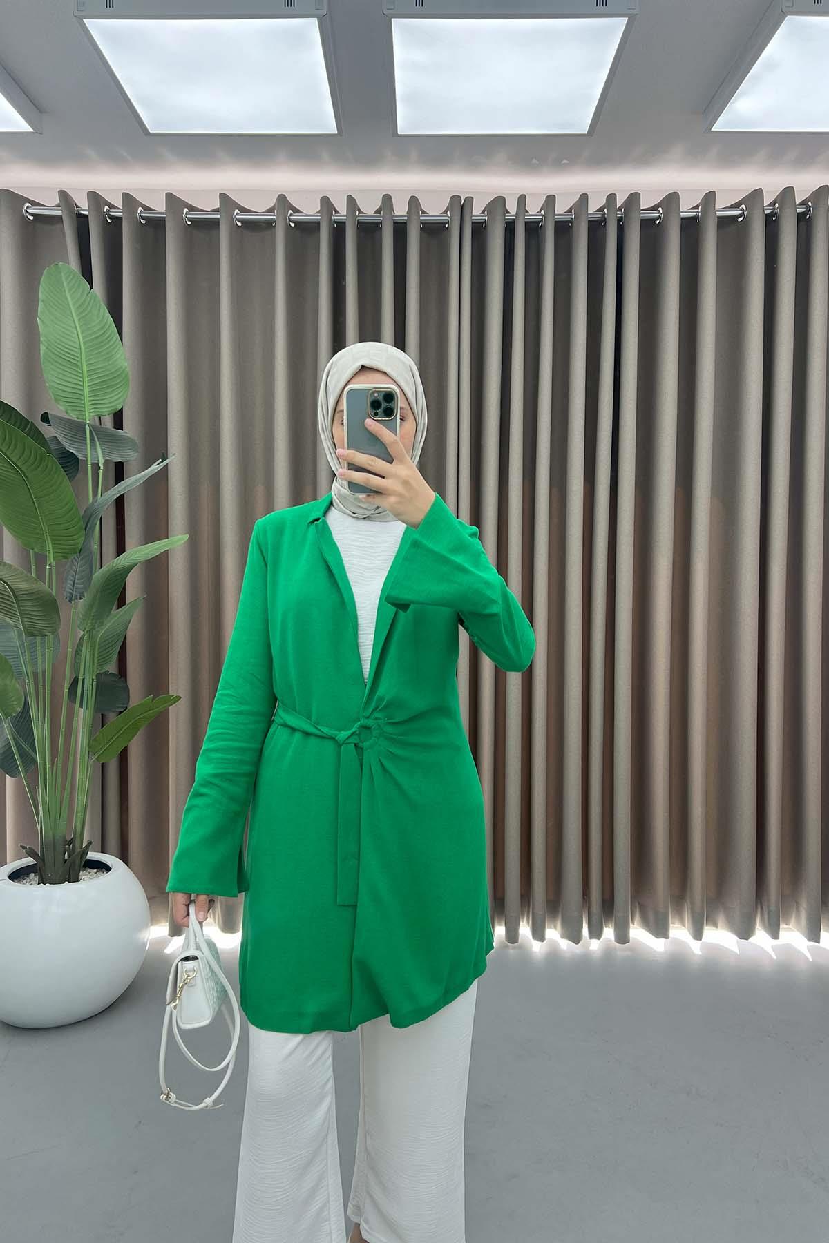 Toka Detaylı Keten Kimono Benetton Yeşil