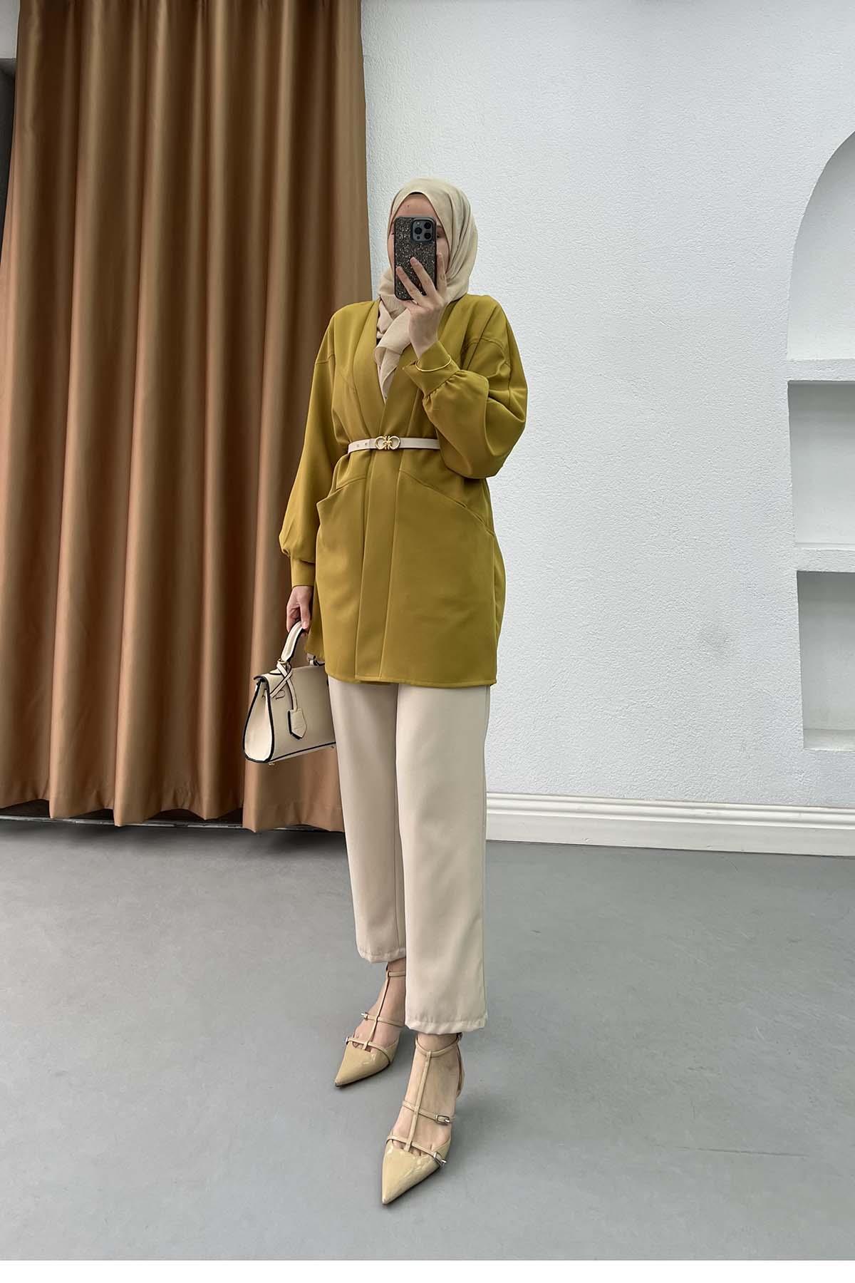 Torba Cepli Yarasa Kol Kimono Limon-Sarı