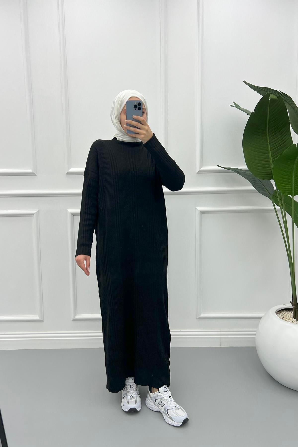 Triko Elbise Siyah