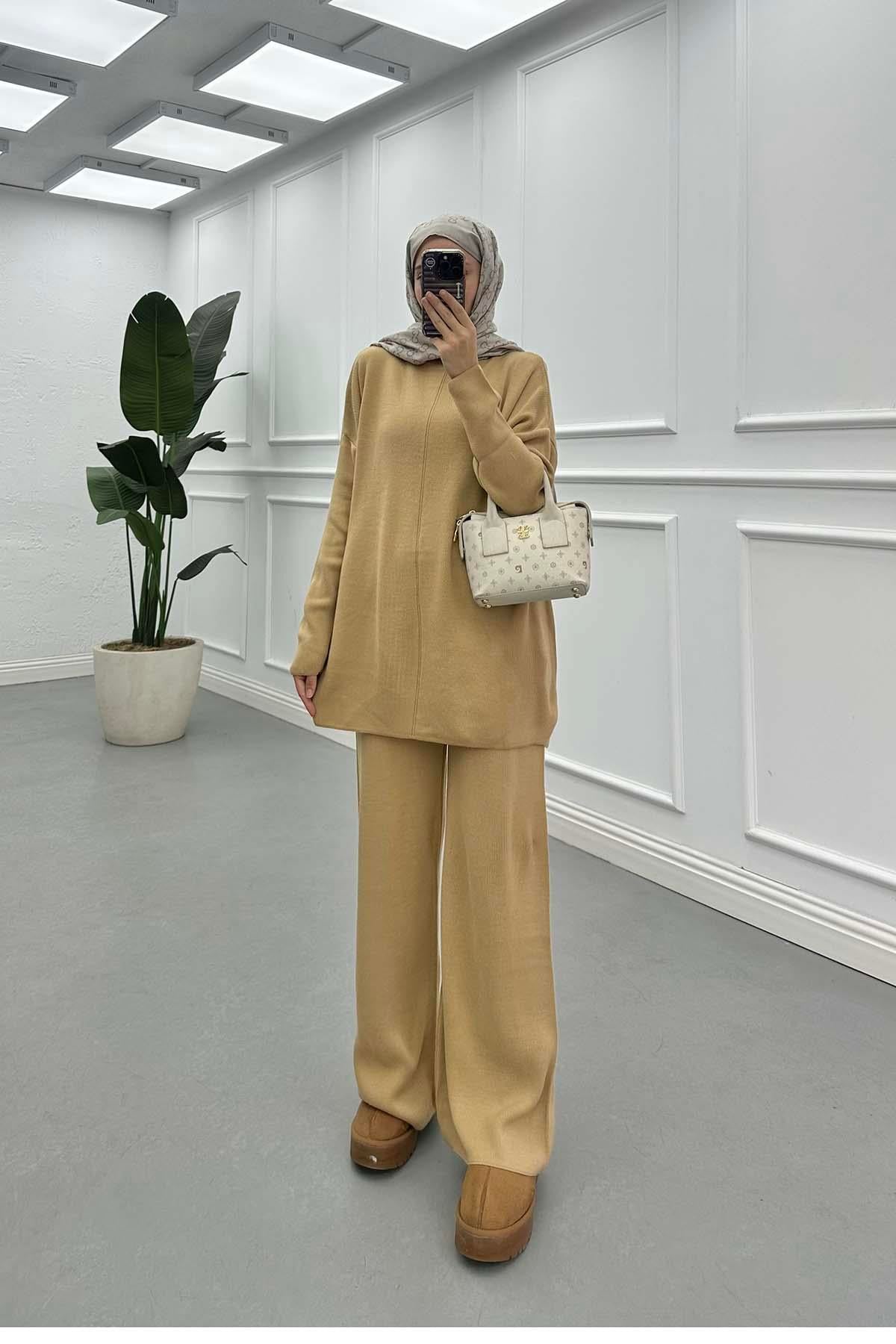 Triko Kazak Pantolon Takım Camel