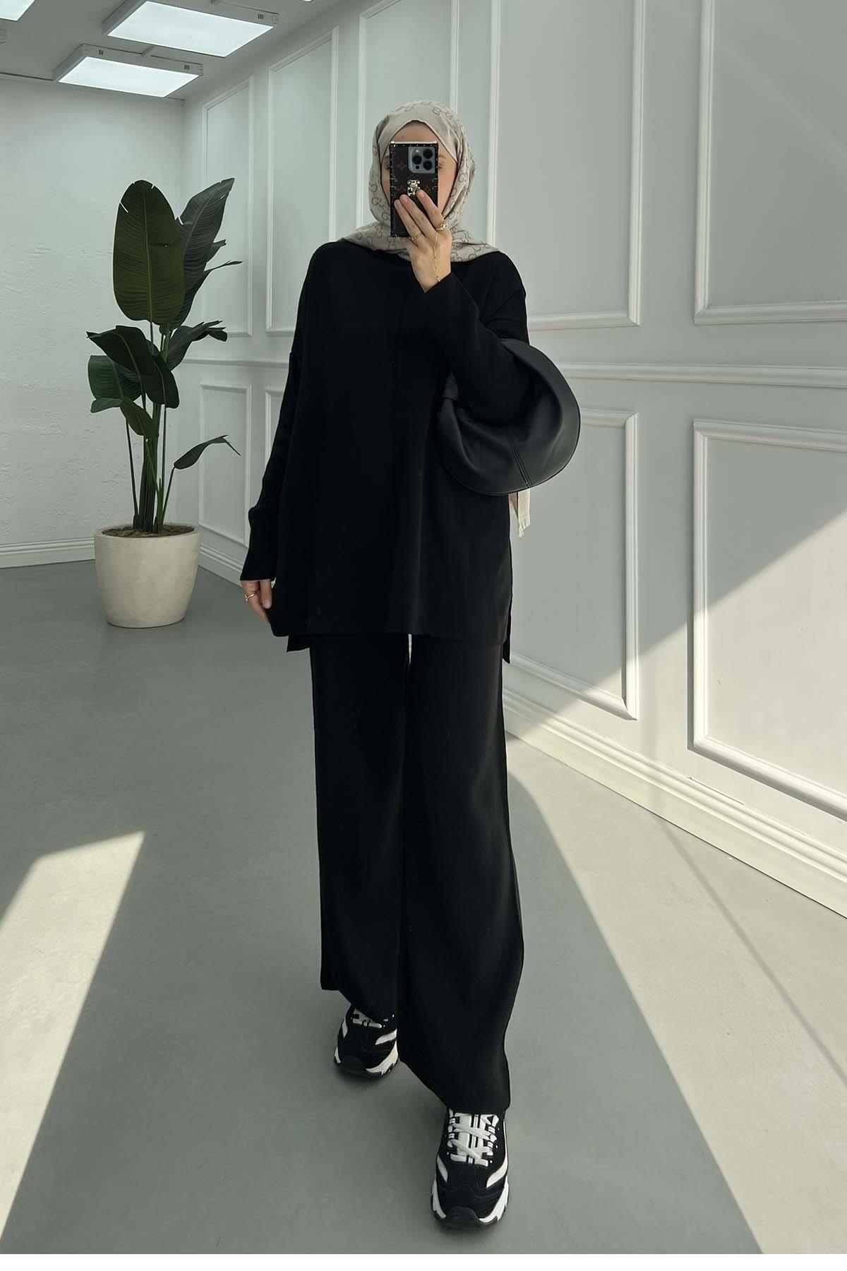 Triko Kazak Pantolon Takım Siyah