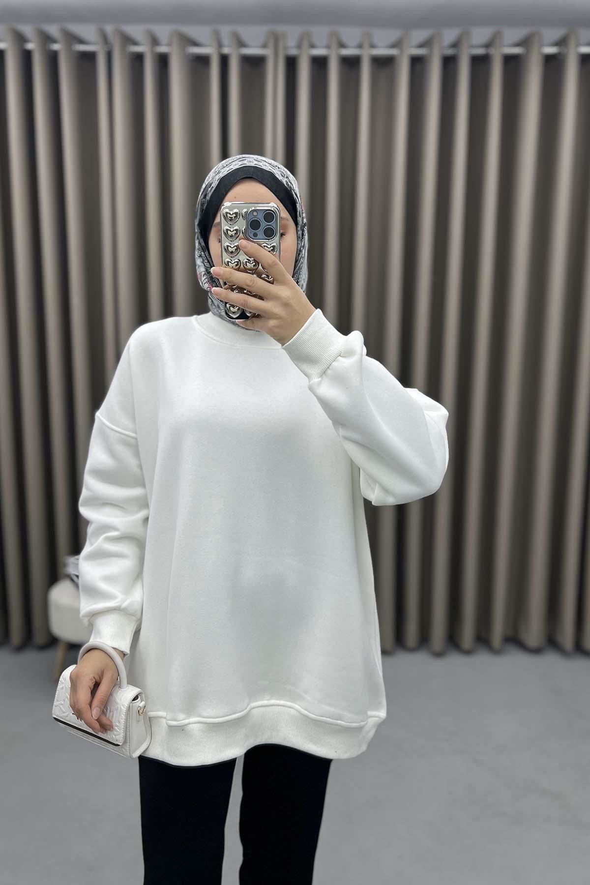 Üç İplik Oversize Sweatshirt Beyaz