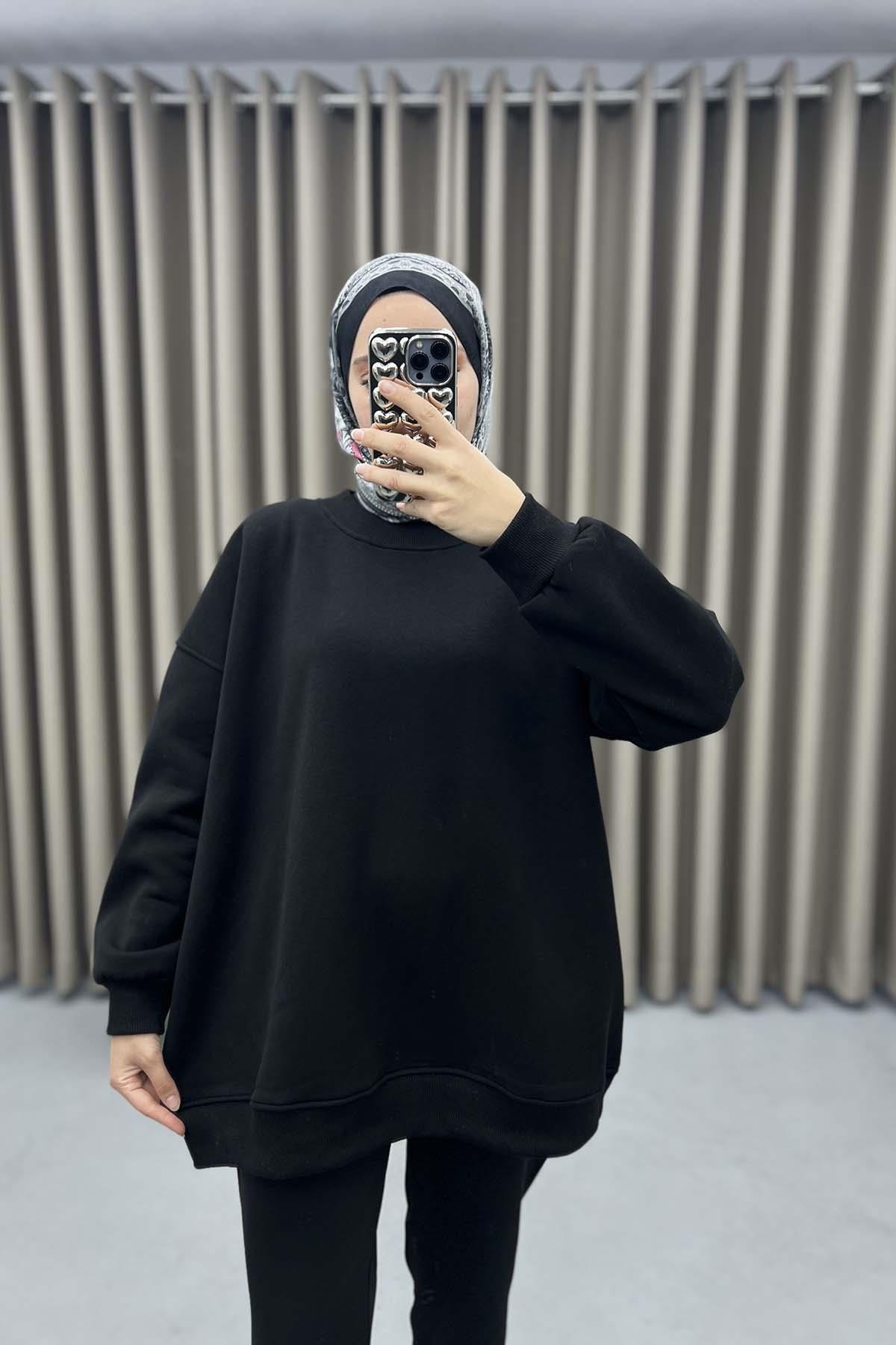 Üç İplik Oversize Sweatshirt Siyah