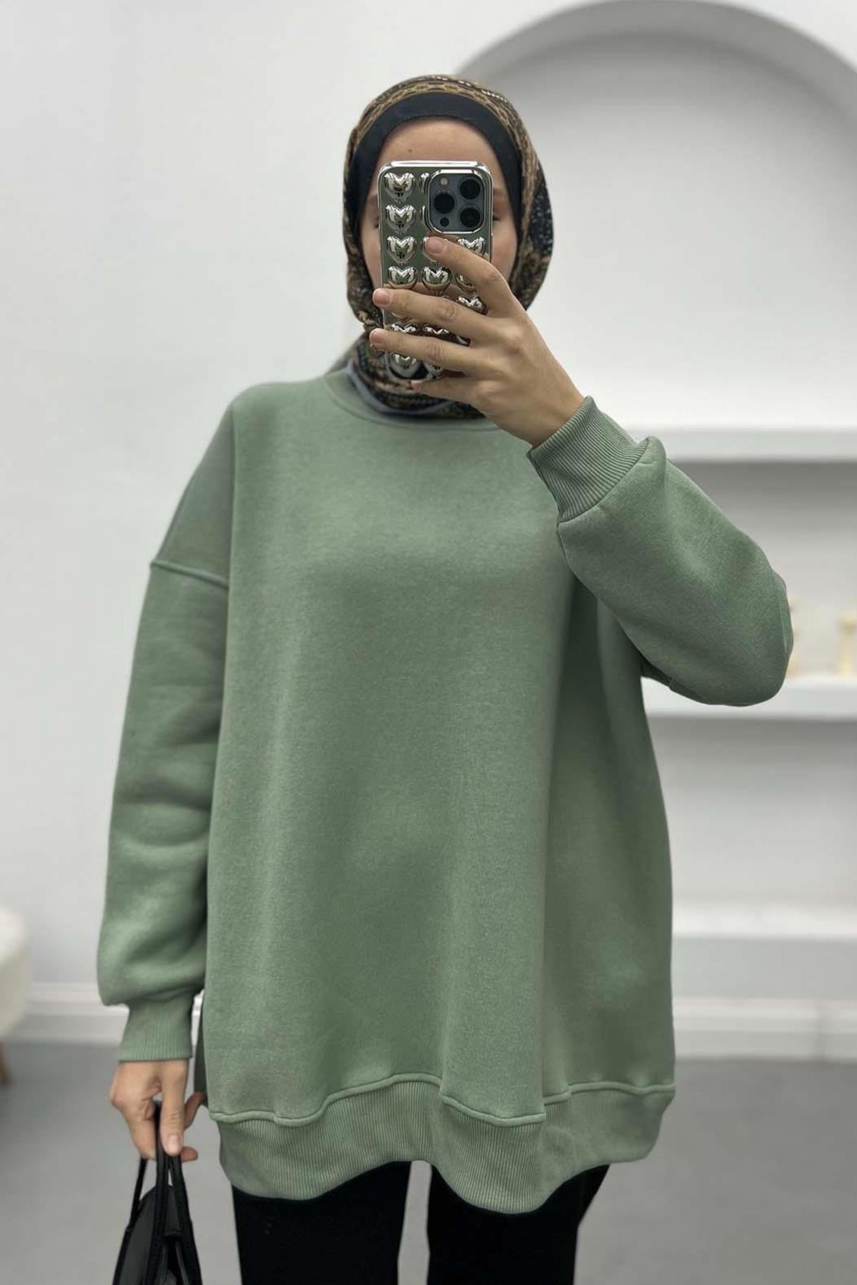 Üç İplik Oversize Sweatshirt Soft Yeşil