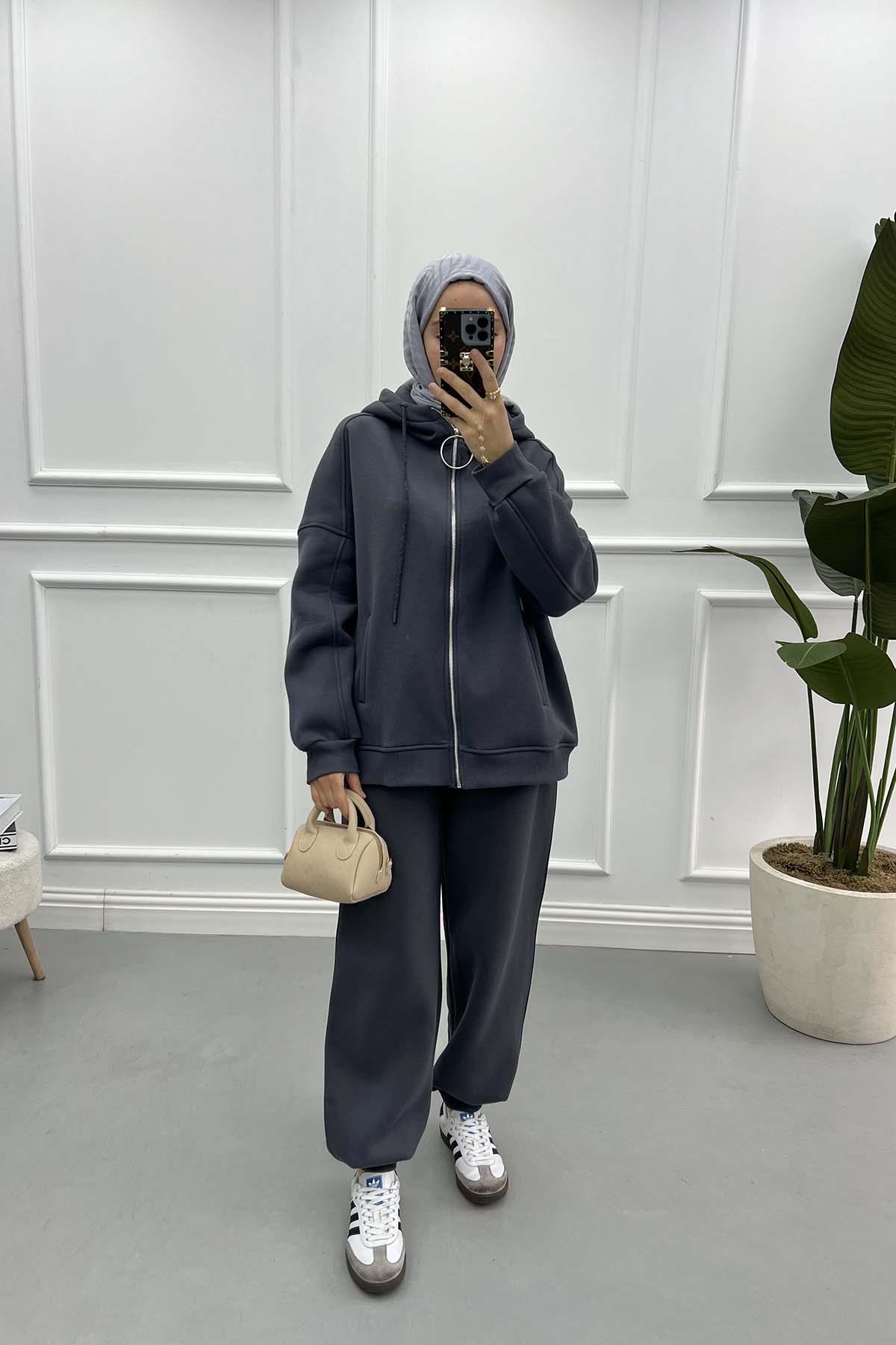 Üç İplik Sweatshirt Takım Antrasit