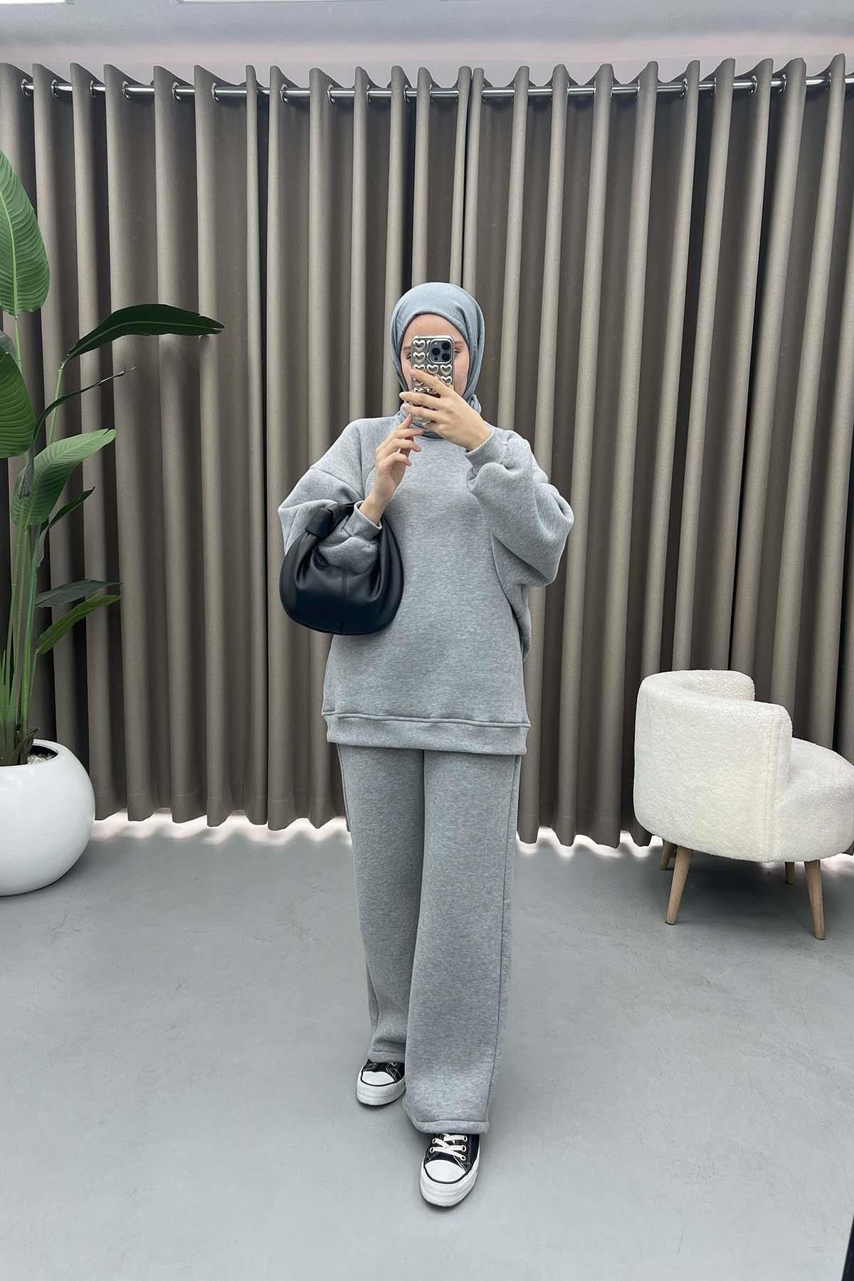 Üç İplik Sweatshirt Takım Gri
