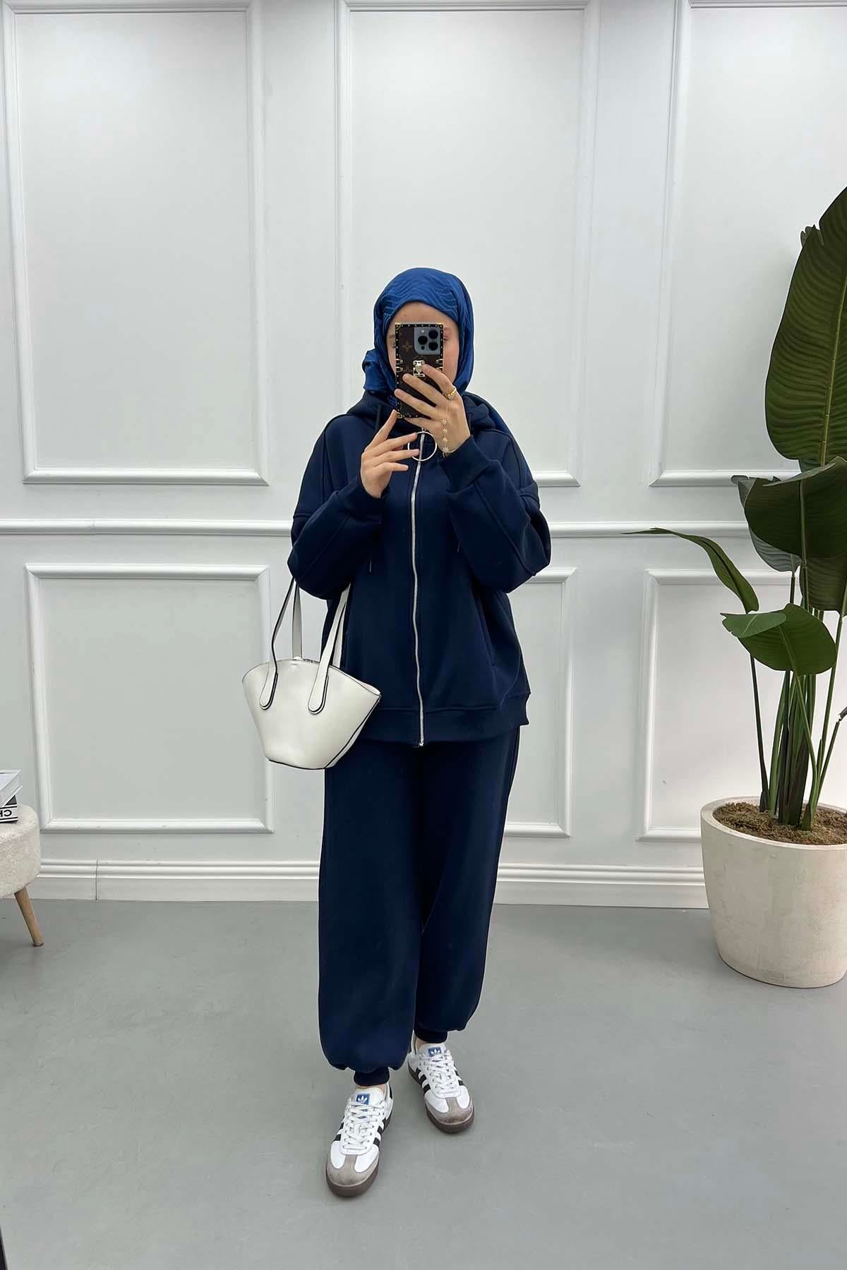 Üç İplik Sweatshirt Takım Lacivert