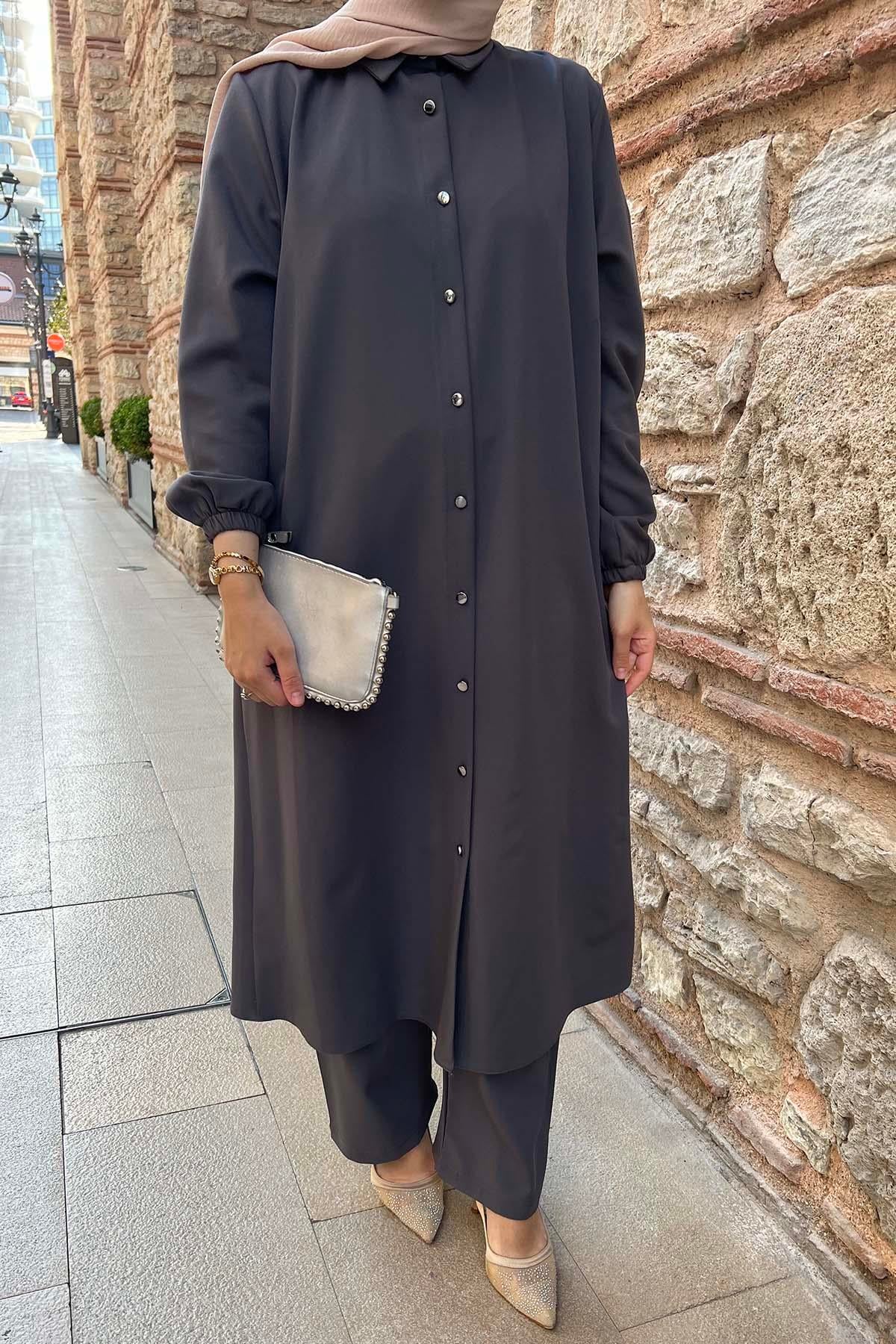 Uzun Krep Takım Gri