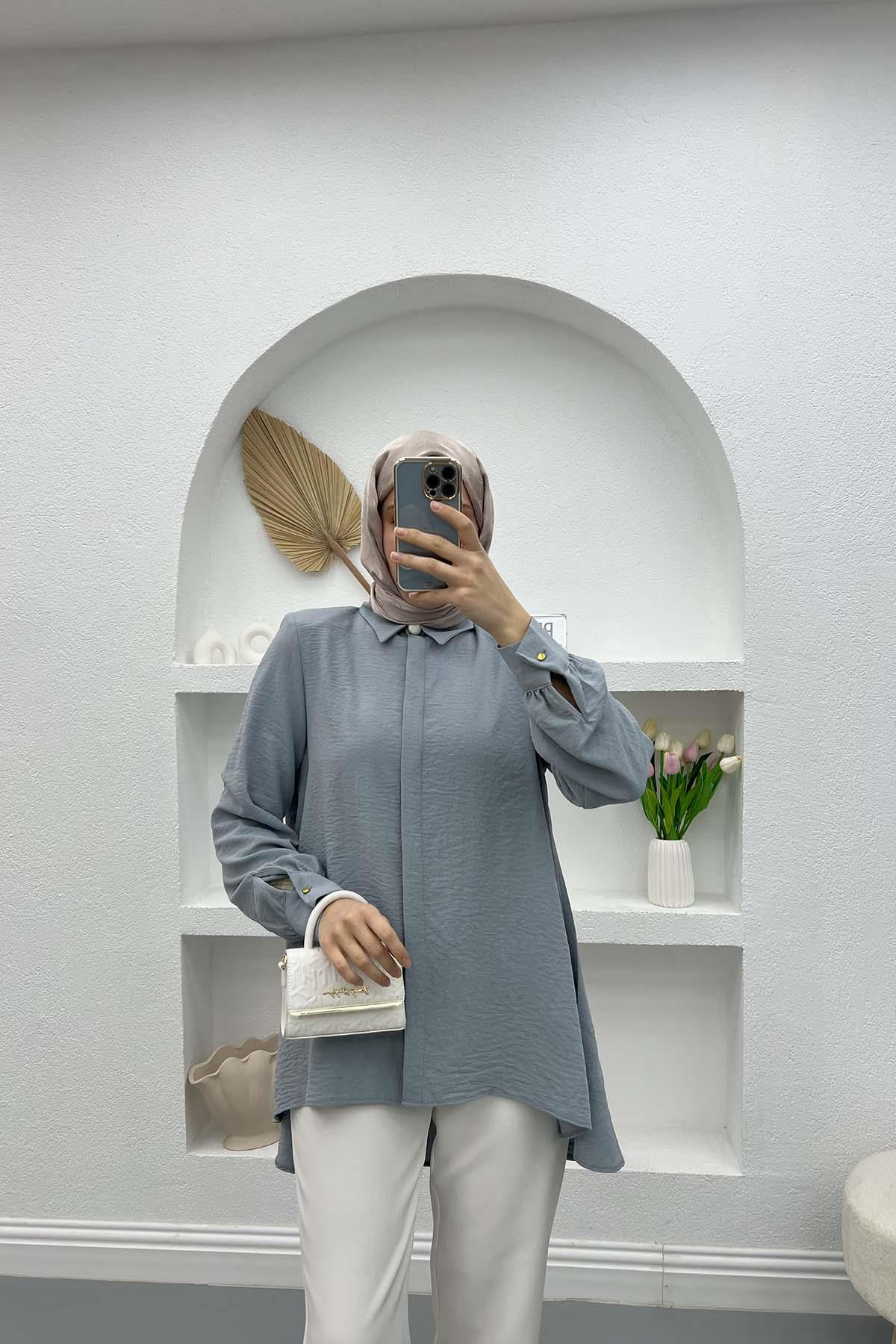 Vatkalı Gömlek Gri