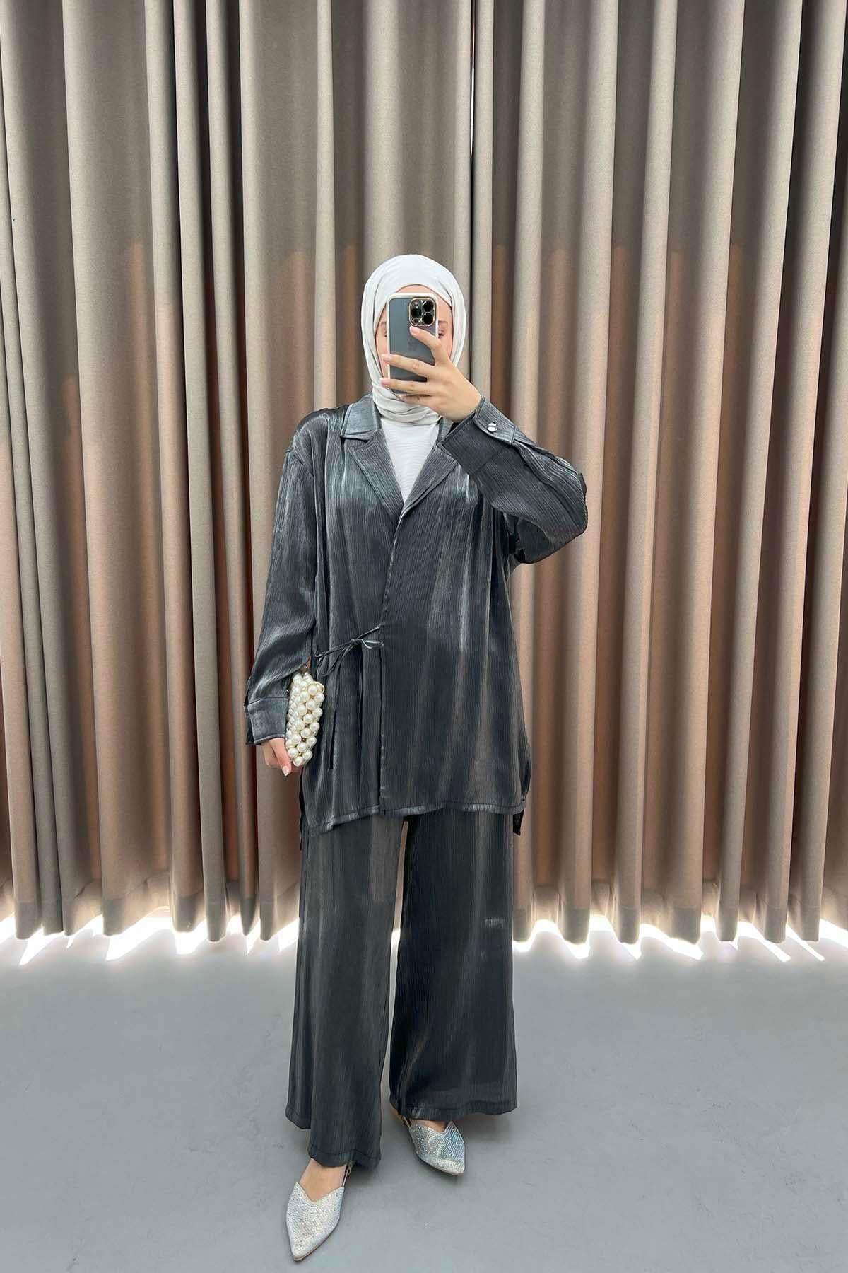 Viral Parlak Kimono Takım Antrasit