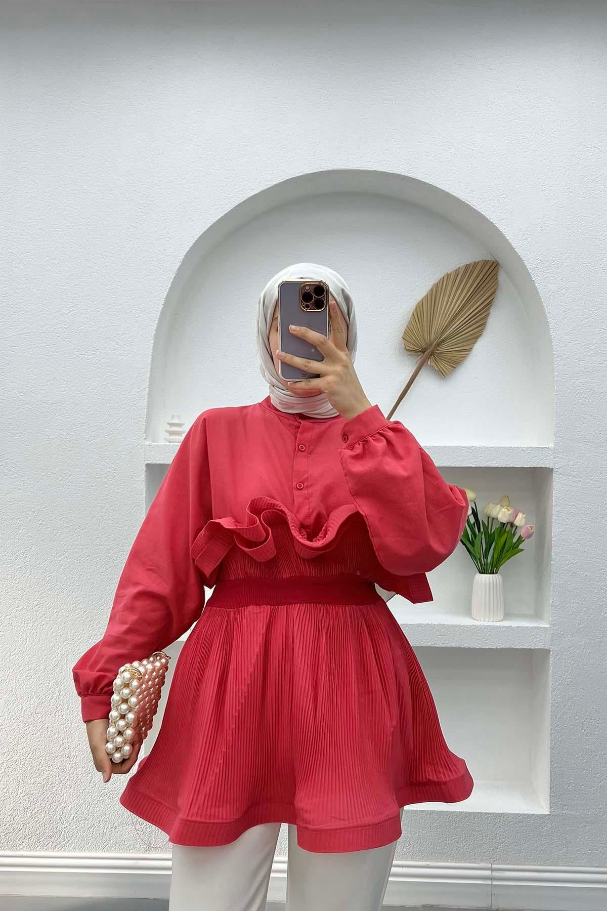 Volanlı Prenses Gömlek Pembe