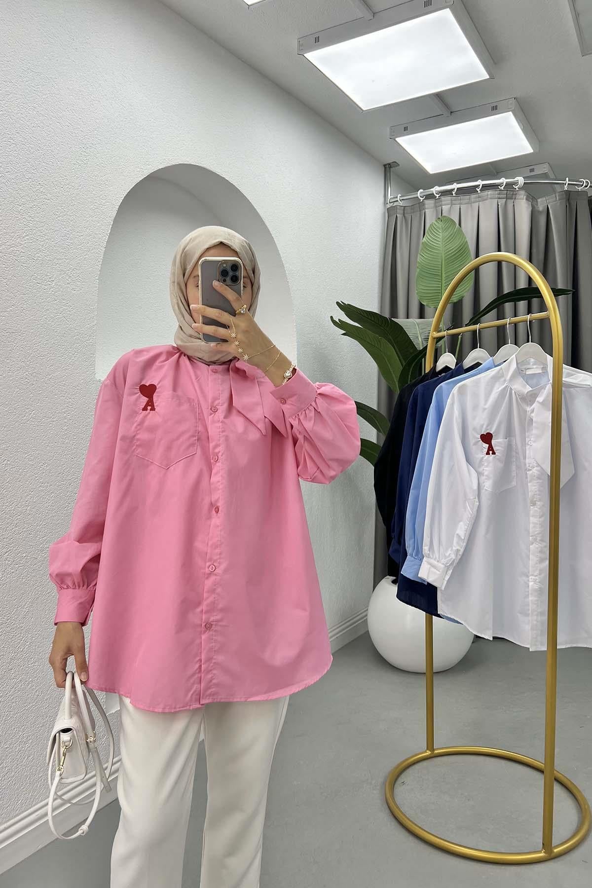 Yaka Fiyonklu Gömlek Pembe