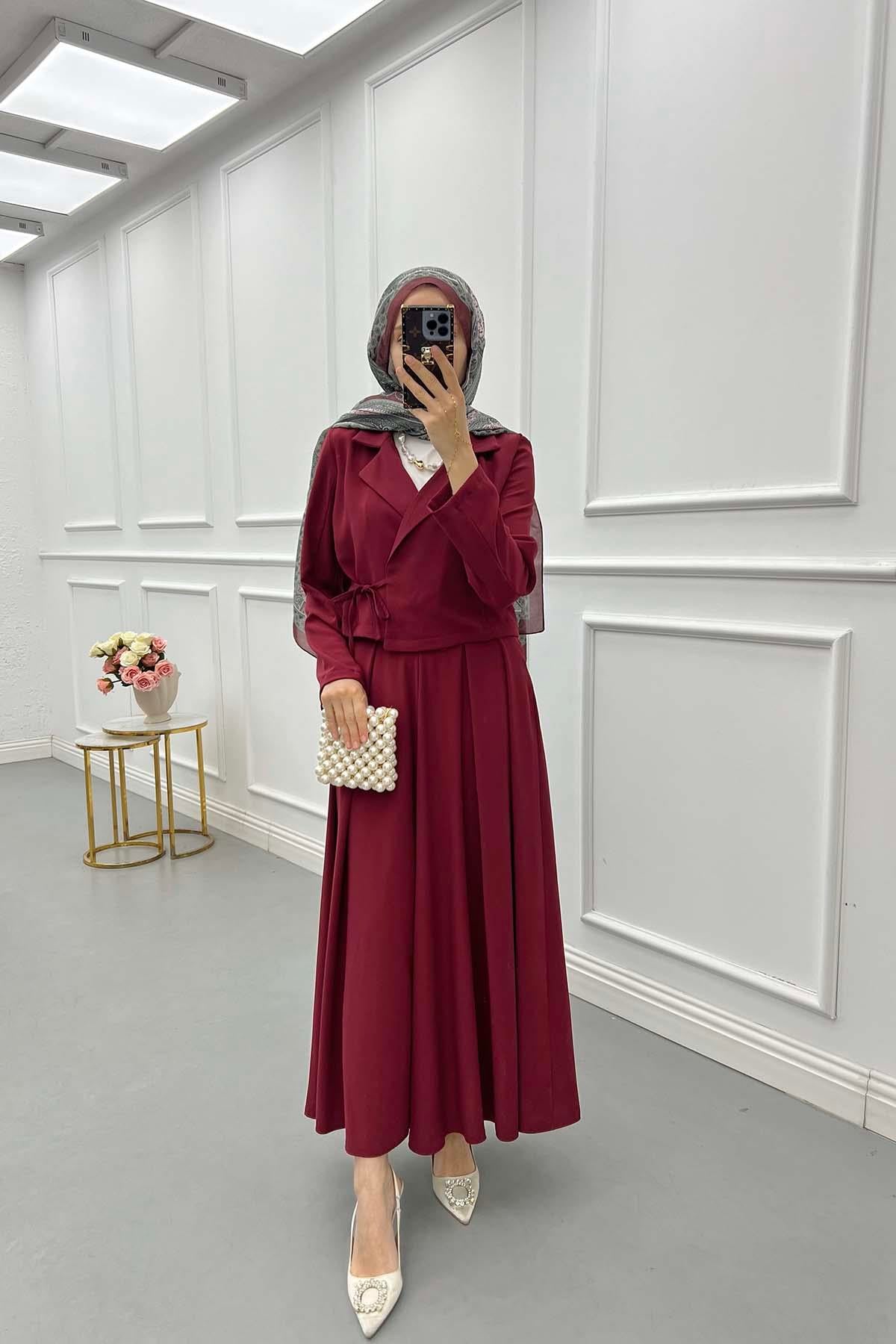 Yan Bağlamalı Etekli Takım Bordo
