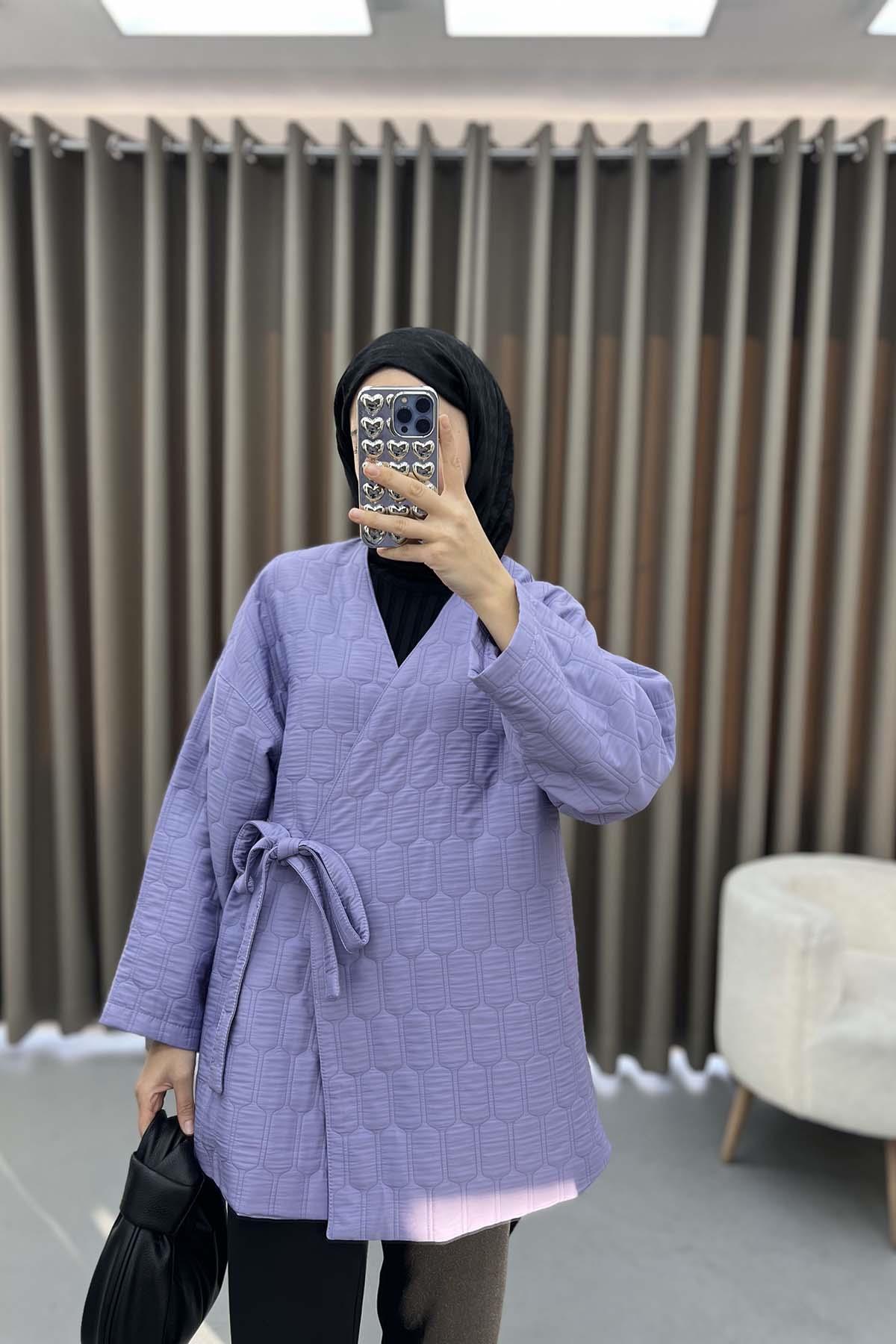 Yan Bağlamalı Kapitone Kimono Lila