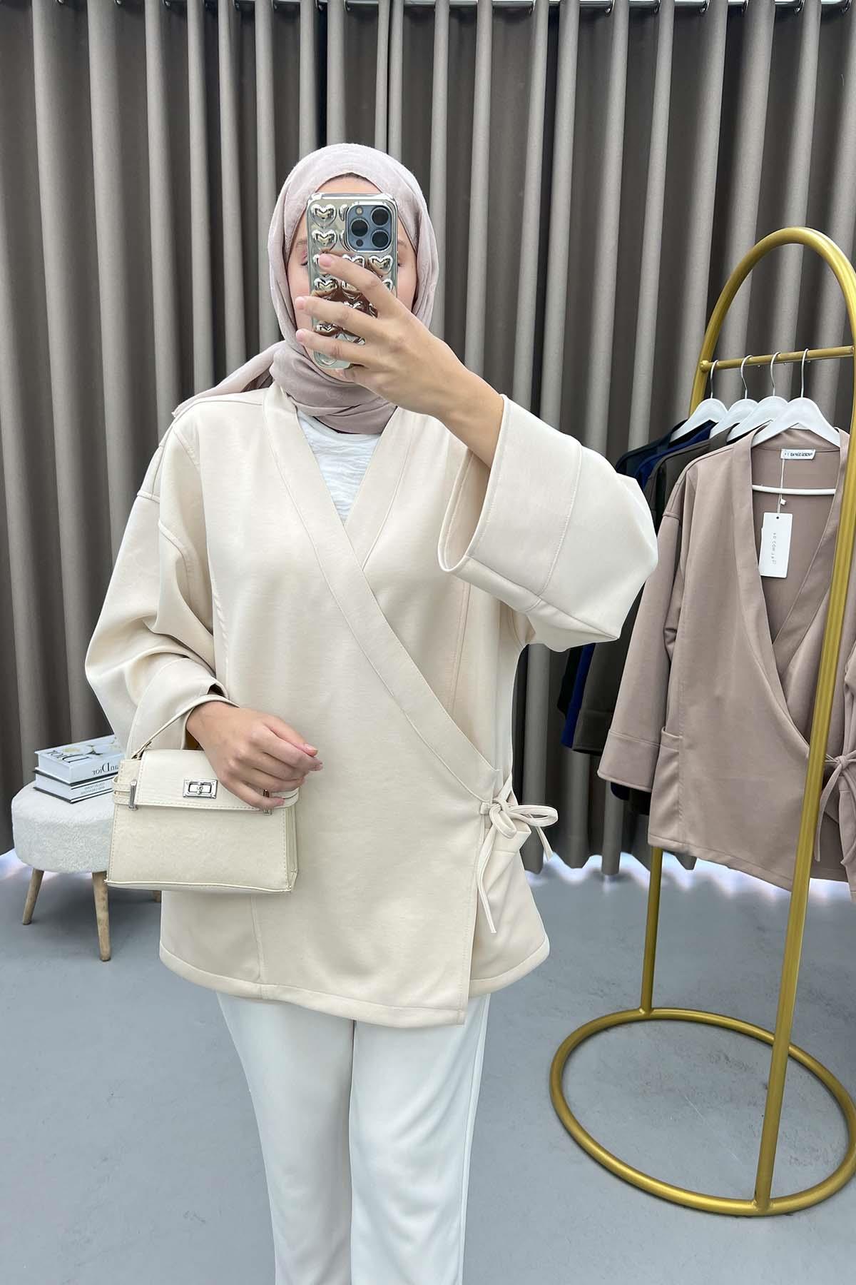 Yan Bağlamalı Oysho Kimono Krem