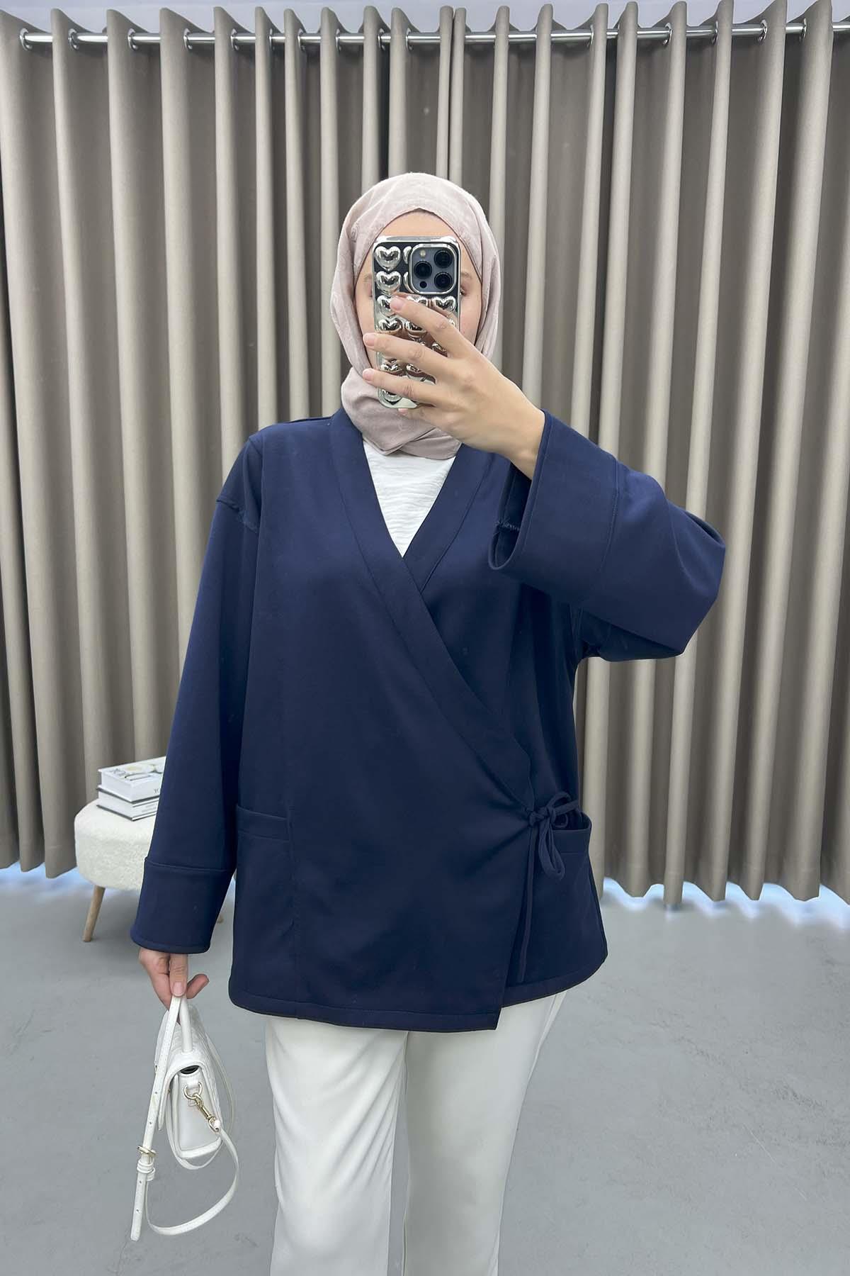 Yan Bağlamalı Oysho Kimono Lacivert