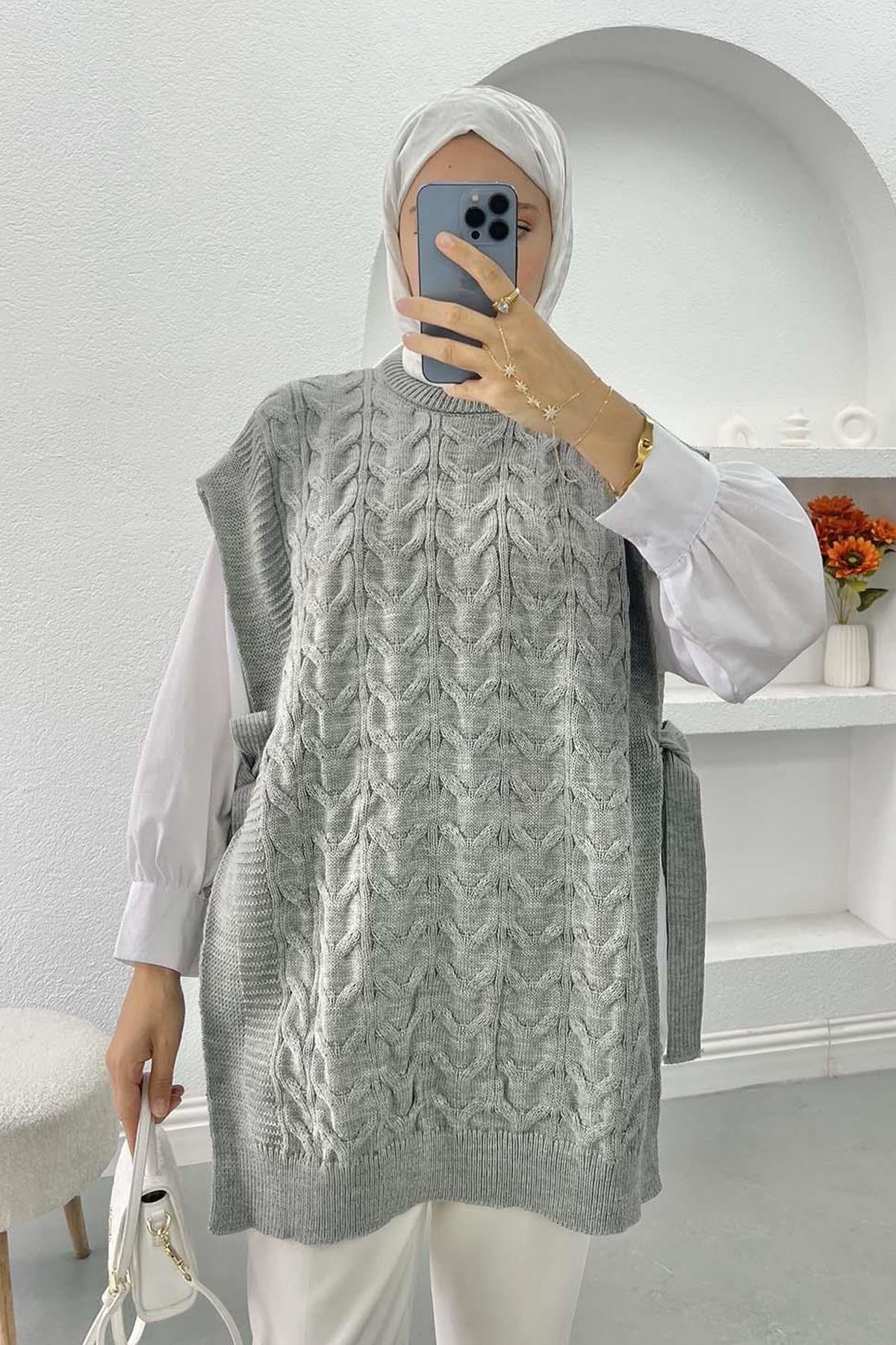 Yan Bağlamalı Süveter Gri