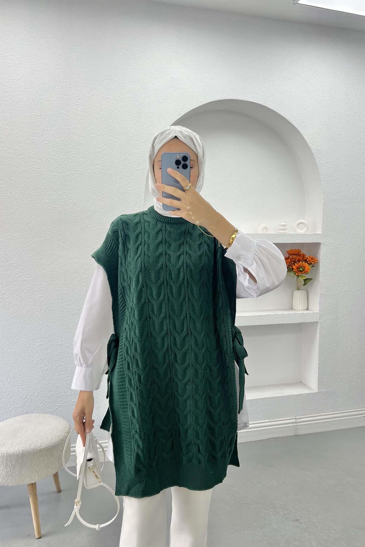 Yan Bağlamalı Süveter Zümrüt Yeşili