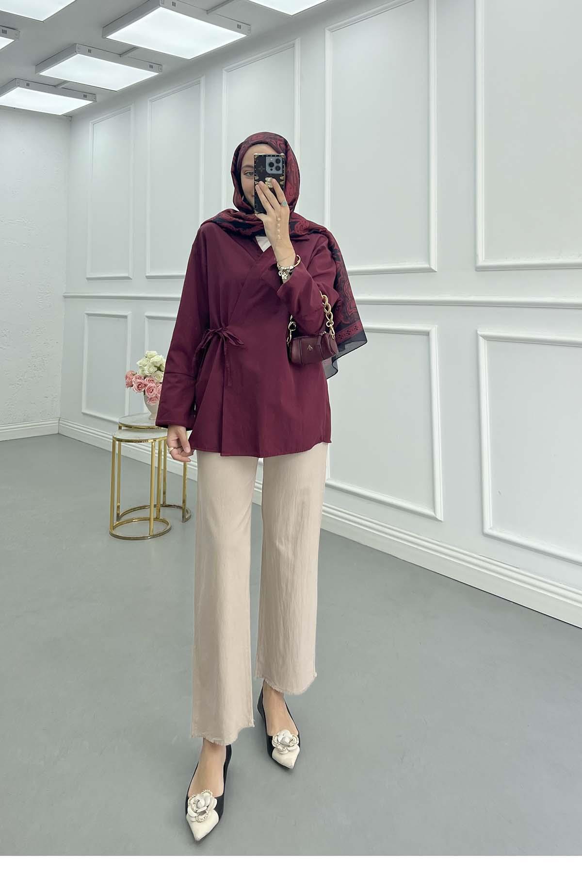 Yandan Bağlamalı Ceket Kimono Bordo
