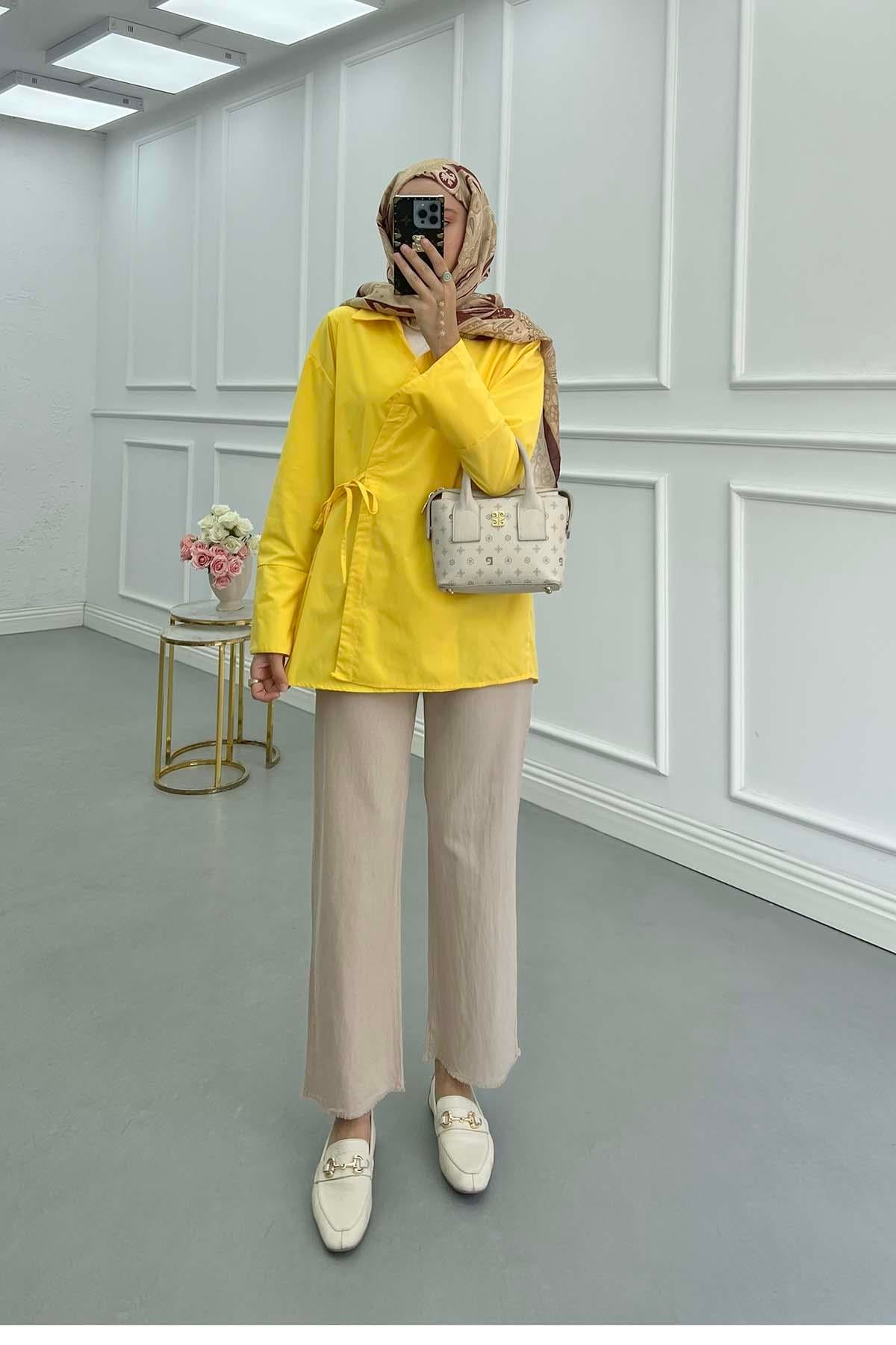 Yandan Bağlamalı Ceket Kimono Sarı