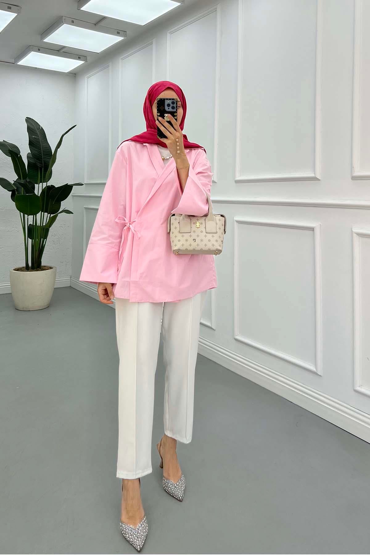 Yandan Bağlamalı Ceket Pembe